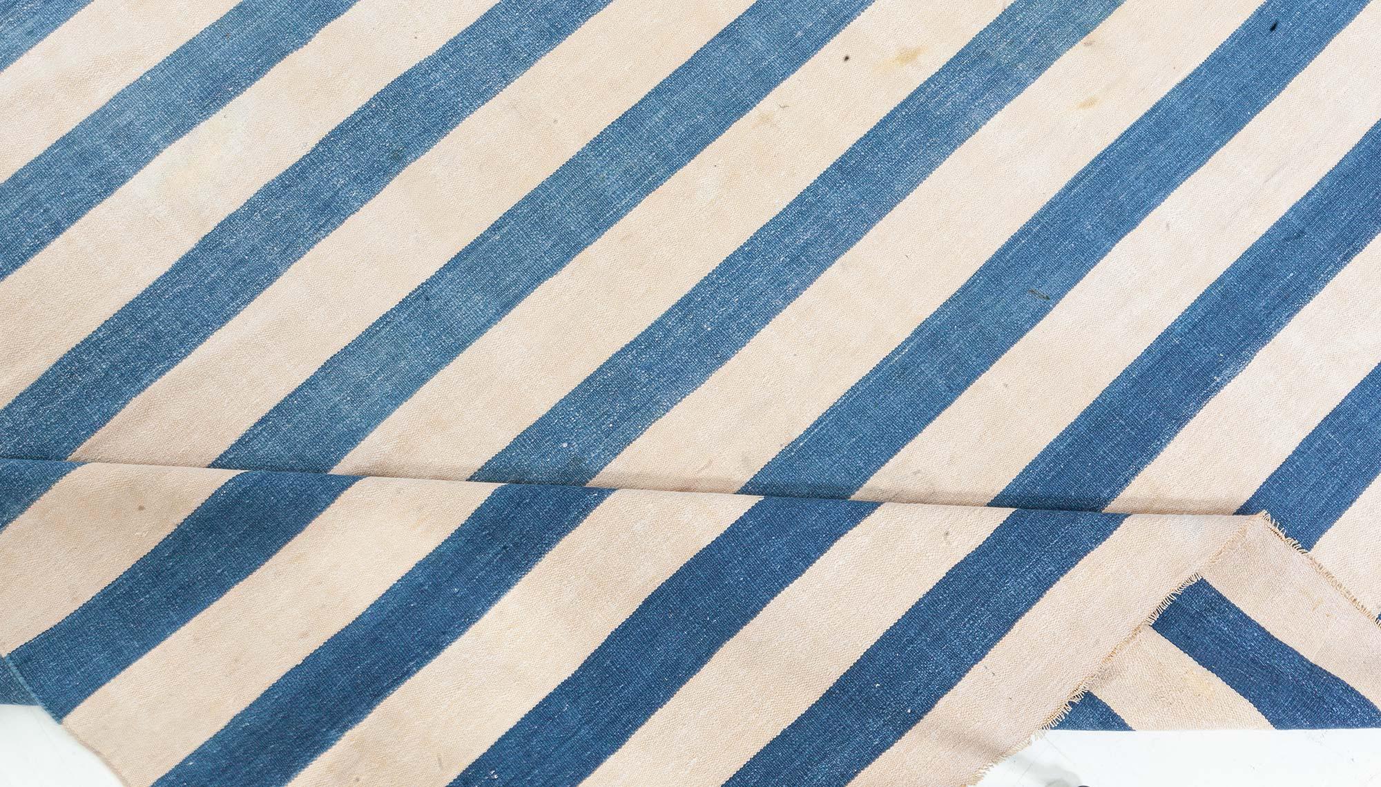 20th Century Doris Leslie Blau Vintage Indian Dhurrie Striped Rug For Sale