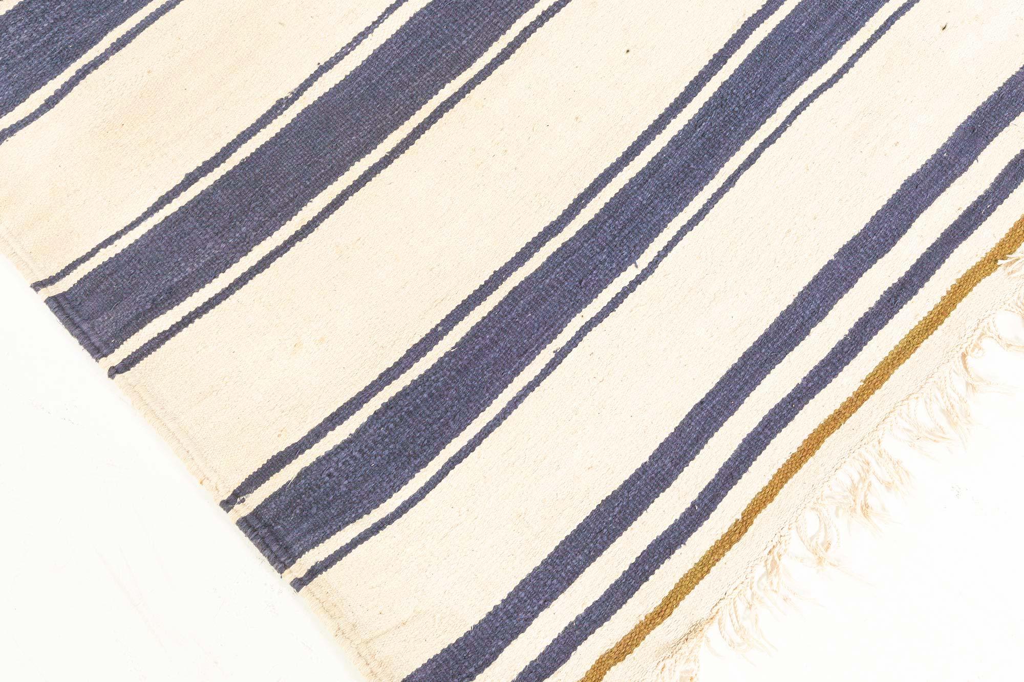 Doris Leslie Blau Alfombra india vintage a rayas Dhurrie Algodón en venta