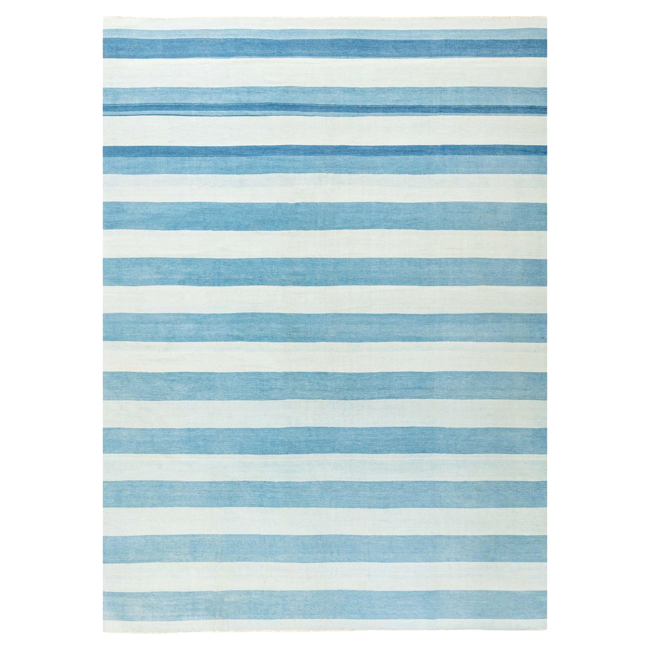 Doris Leslie Blau Vintage Indian Dhurrie Striped Rug For Sale