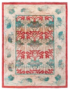Doris Leslie Blau Vintage Irish Arts & Crafts Floral Ivory Hand-Knotted Wool Rug