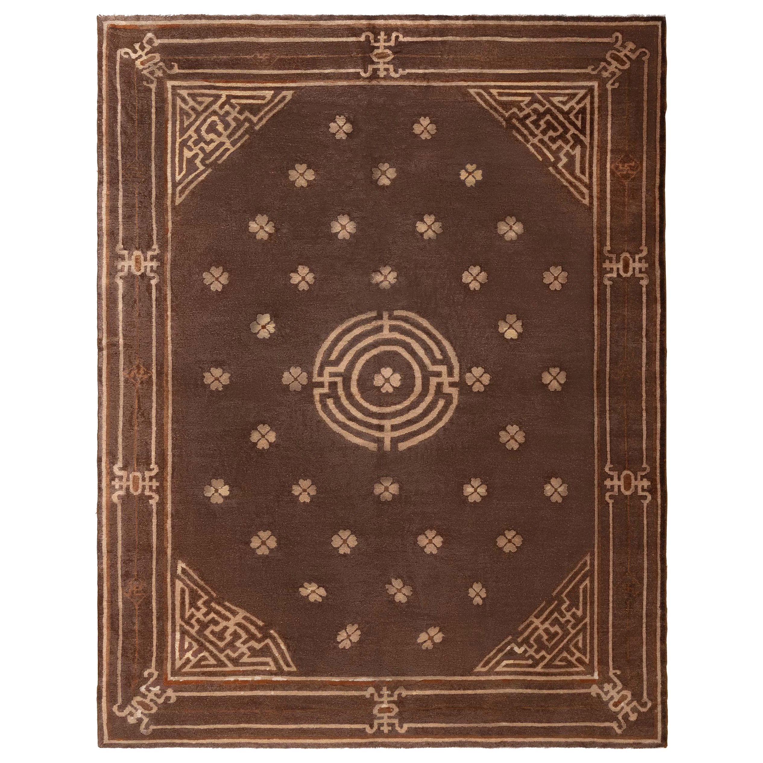 Doris Leslie Blau Vintage Mongolian Chocolate Brown Handmade Wool Rug For Sale