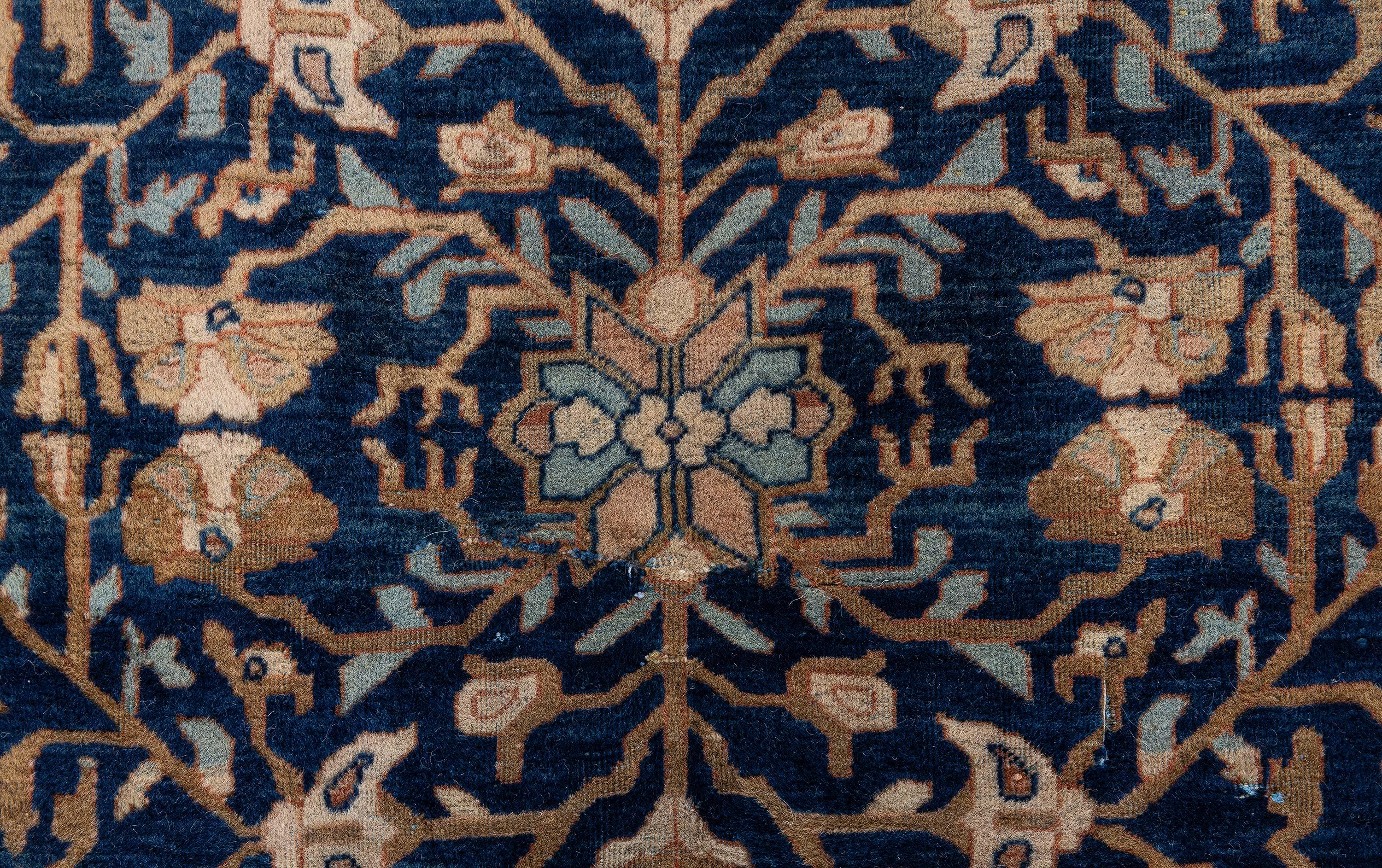 Vintage Persian Kashan Botanic Navy Brown Handmade Wool Rug by Doris Leslie Blau
Größe: 11'5