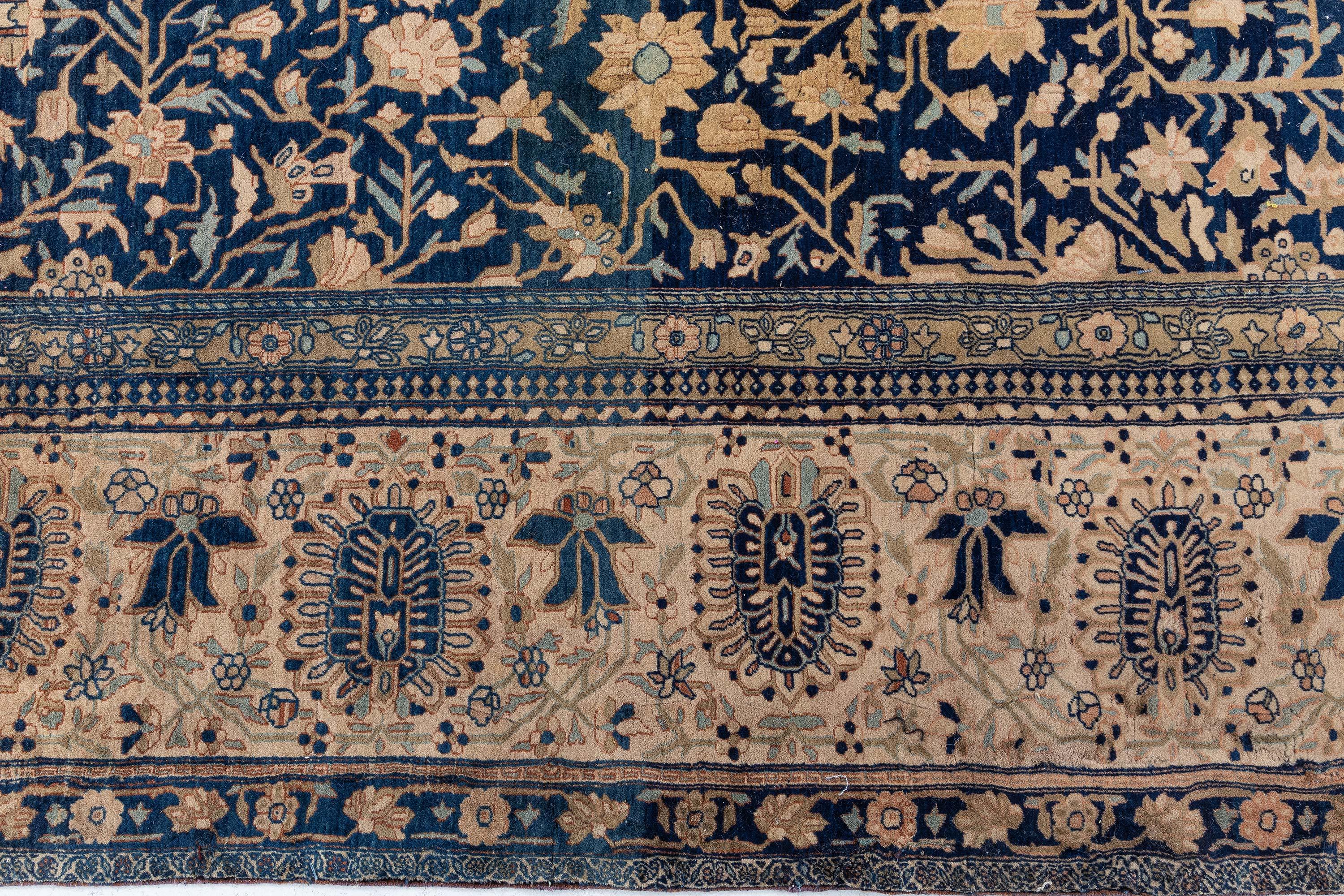 Doris Leslie Blau Vintage Persian Kashan Botanic Handmade Wool Rug (Kaschan) im Angebot