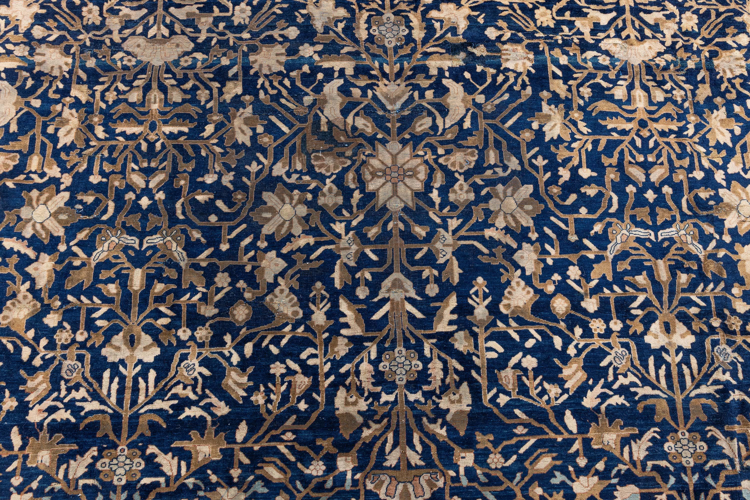 Doris Leslie Blau Vintage Persian Kashan Botanic Handmade Wool Rug (Handgeknüpft) im Angebot