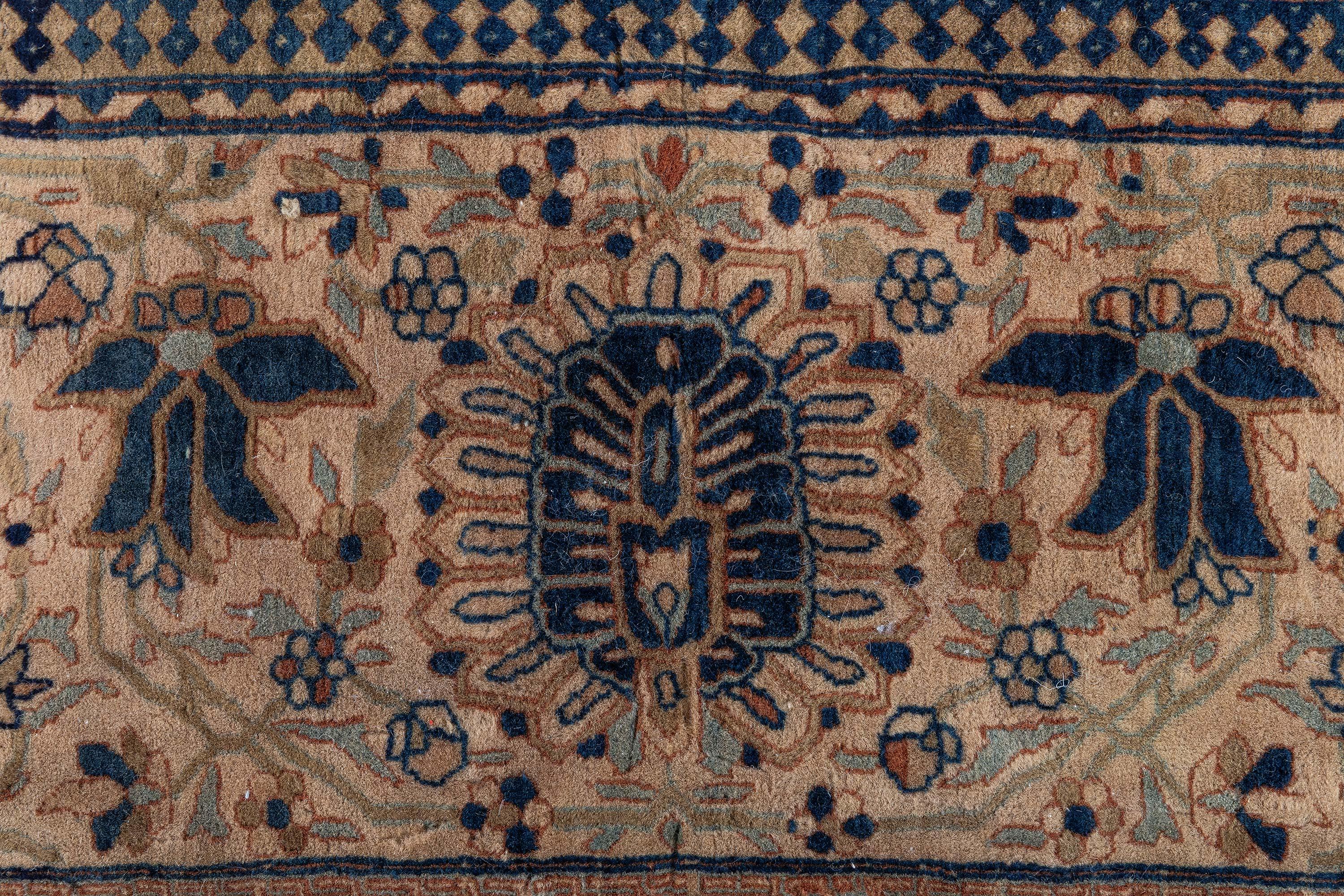 Doris Leslie Blau Vintage Persian Kashan Botanic Handmade Wool Rug (19. Jahrhundert) im Angebot