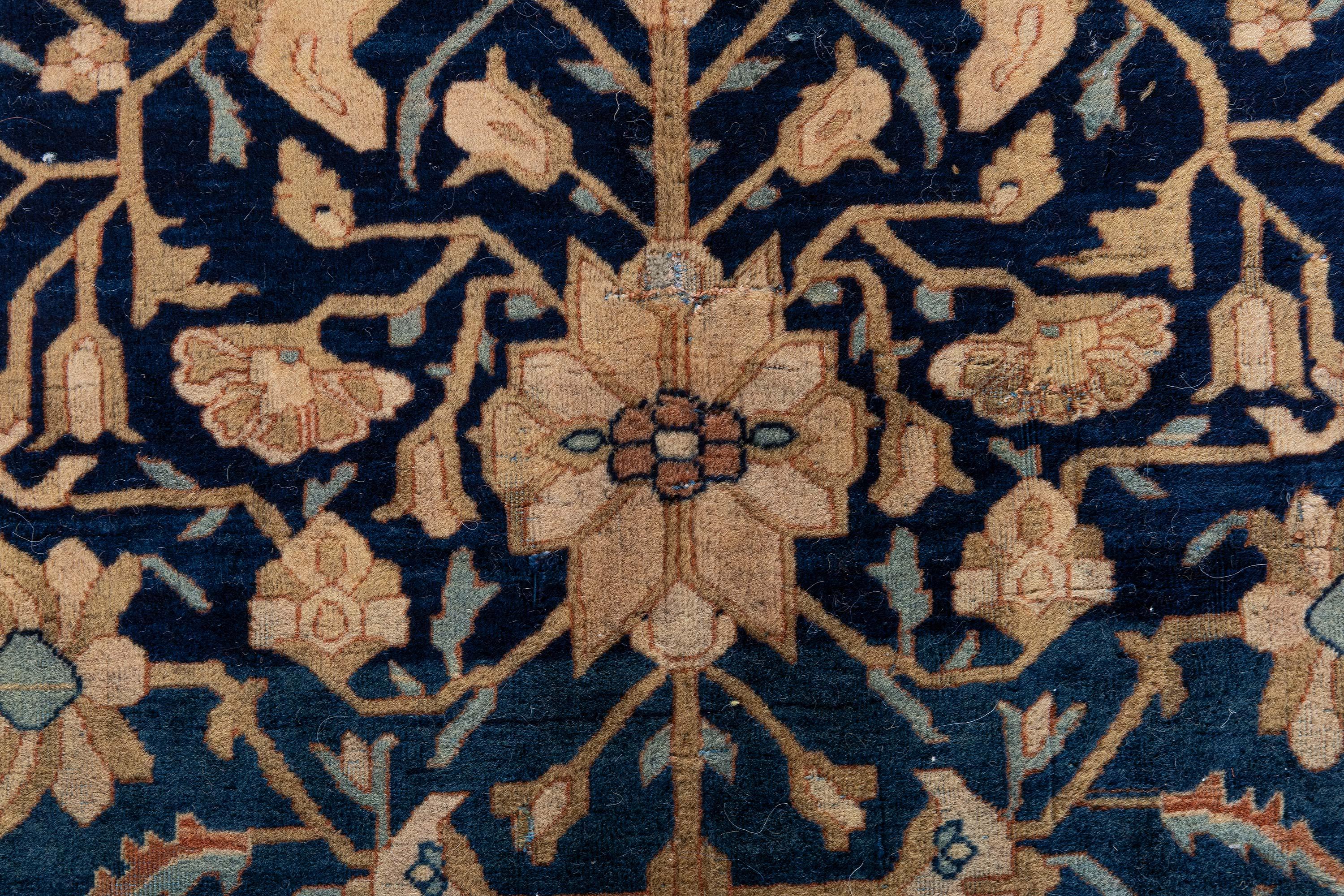 Doris Leslie Blau Vintage Persian Kashan Botanic Handmade Wool Rug (Wolle) im Angebot