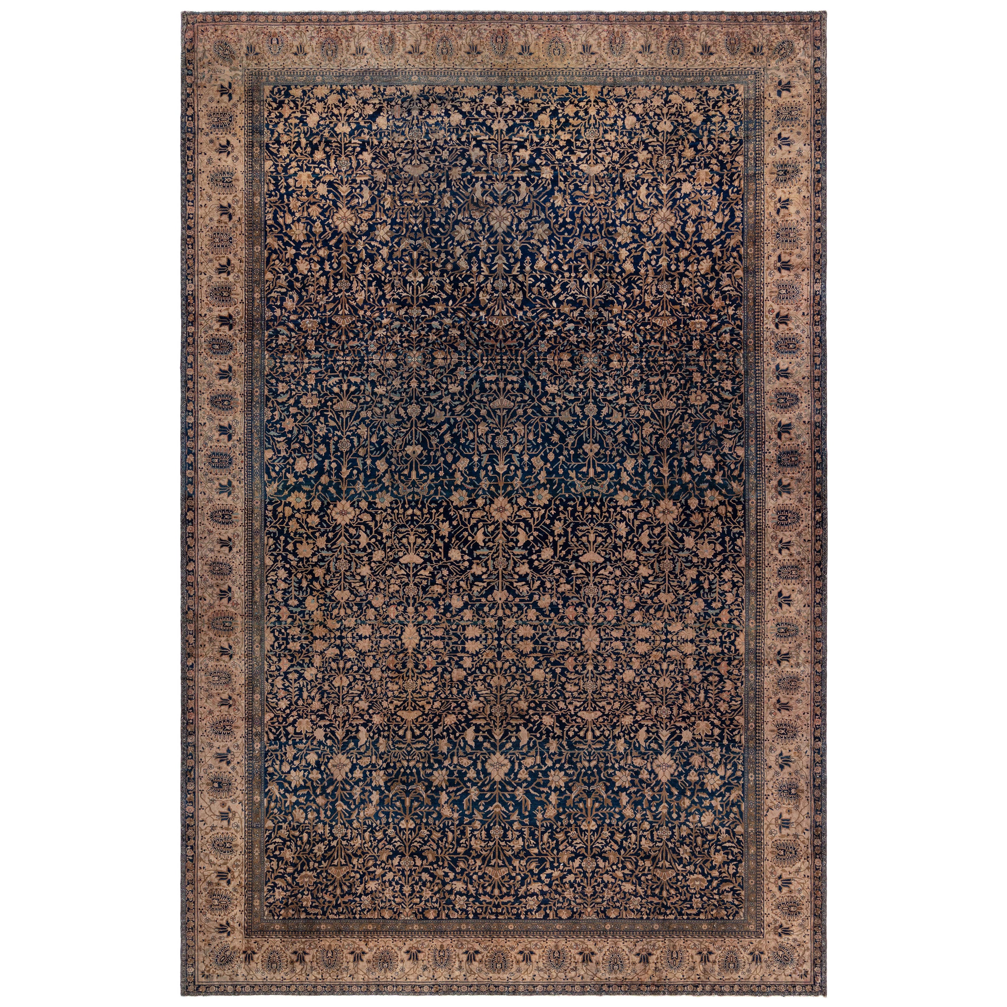 Doris Leslie Blau Vintage Persian Kashan Botanic Handmade Wool Rug
