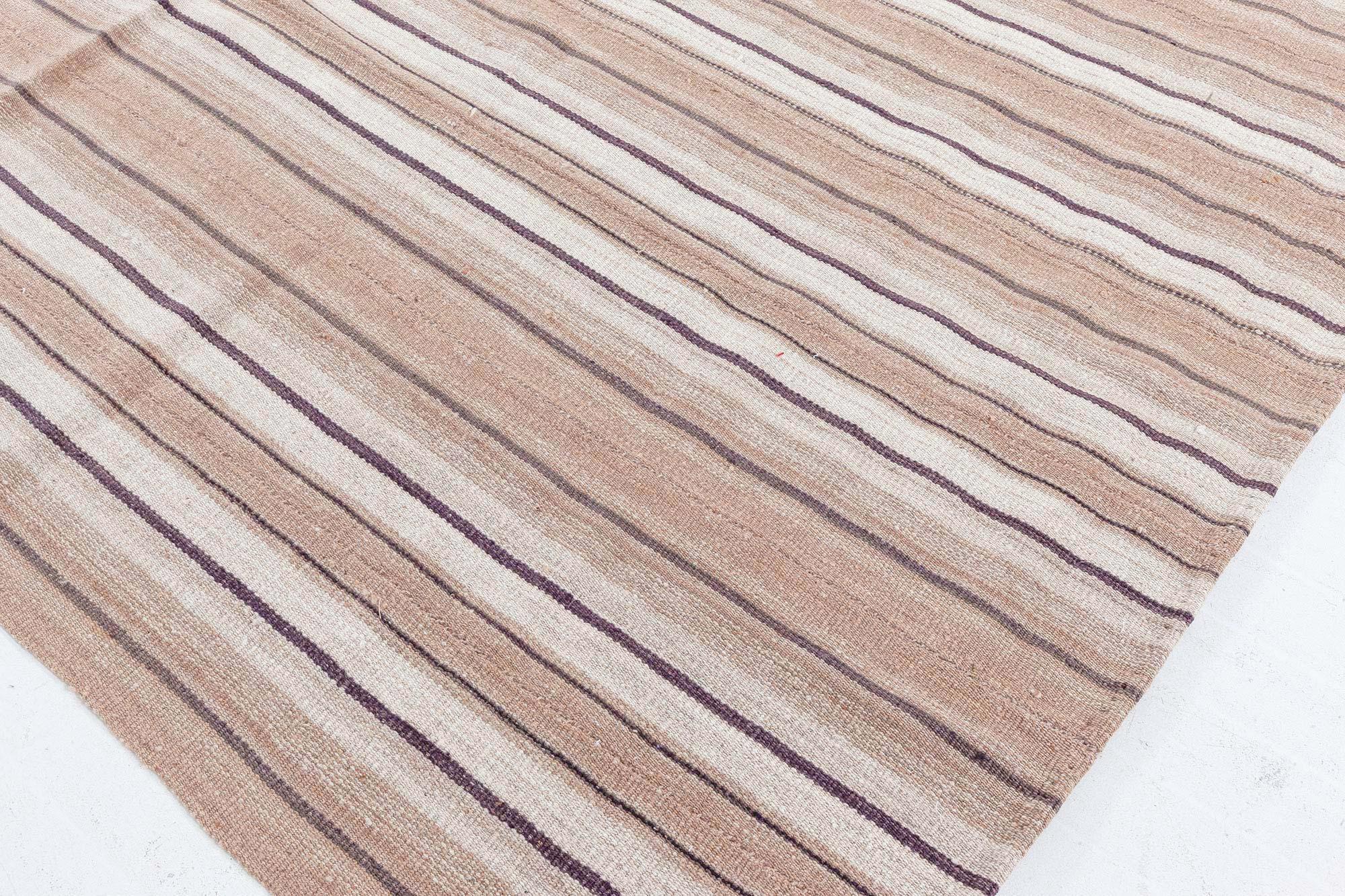 Wool Doris Leslie Blau Vintage Persian Kilim Rug – Subtle Stripes in Natural Tones For Sale