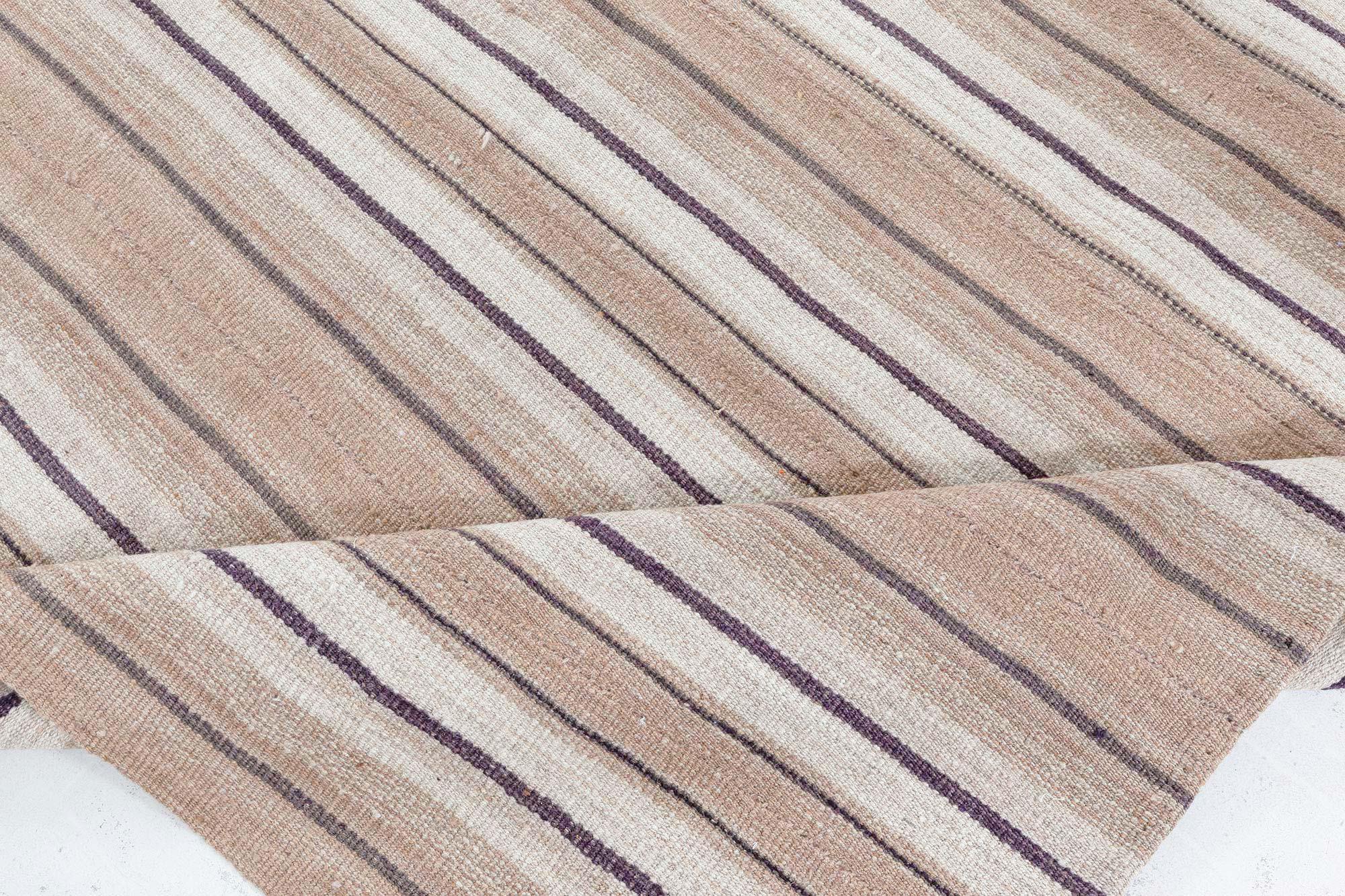 Doris Leslie Blau Vintage Persian Kilim Rug – Subtle Stripes in Natural Tones For Sale 1