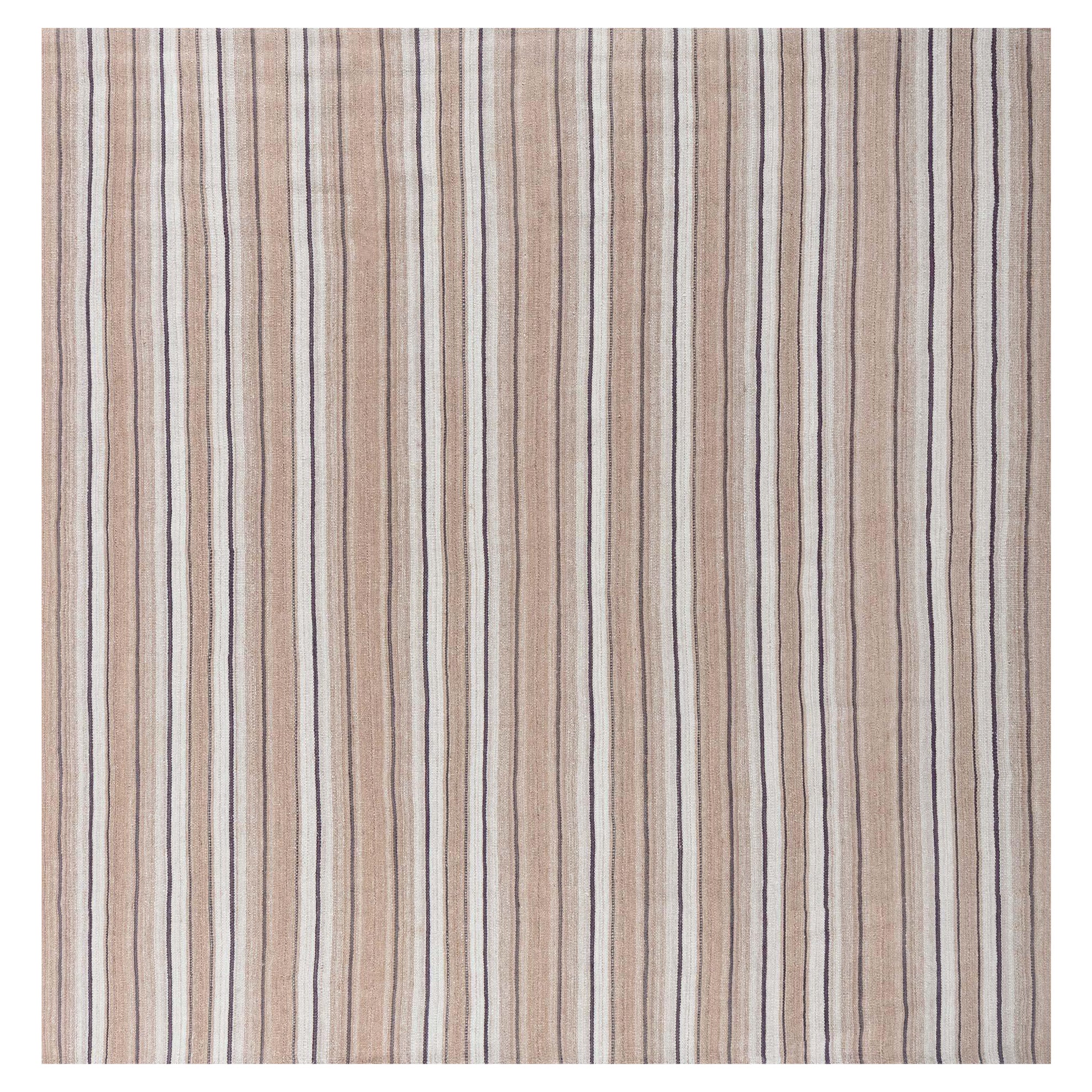 Doris Leslie Blau Vintage Persian Kilim Rug – Subtle Stripes in Natural Tones For Sale