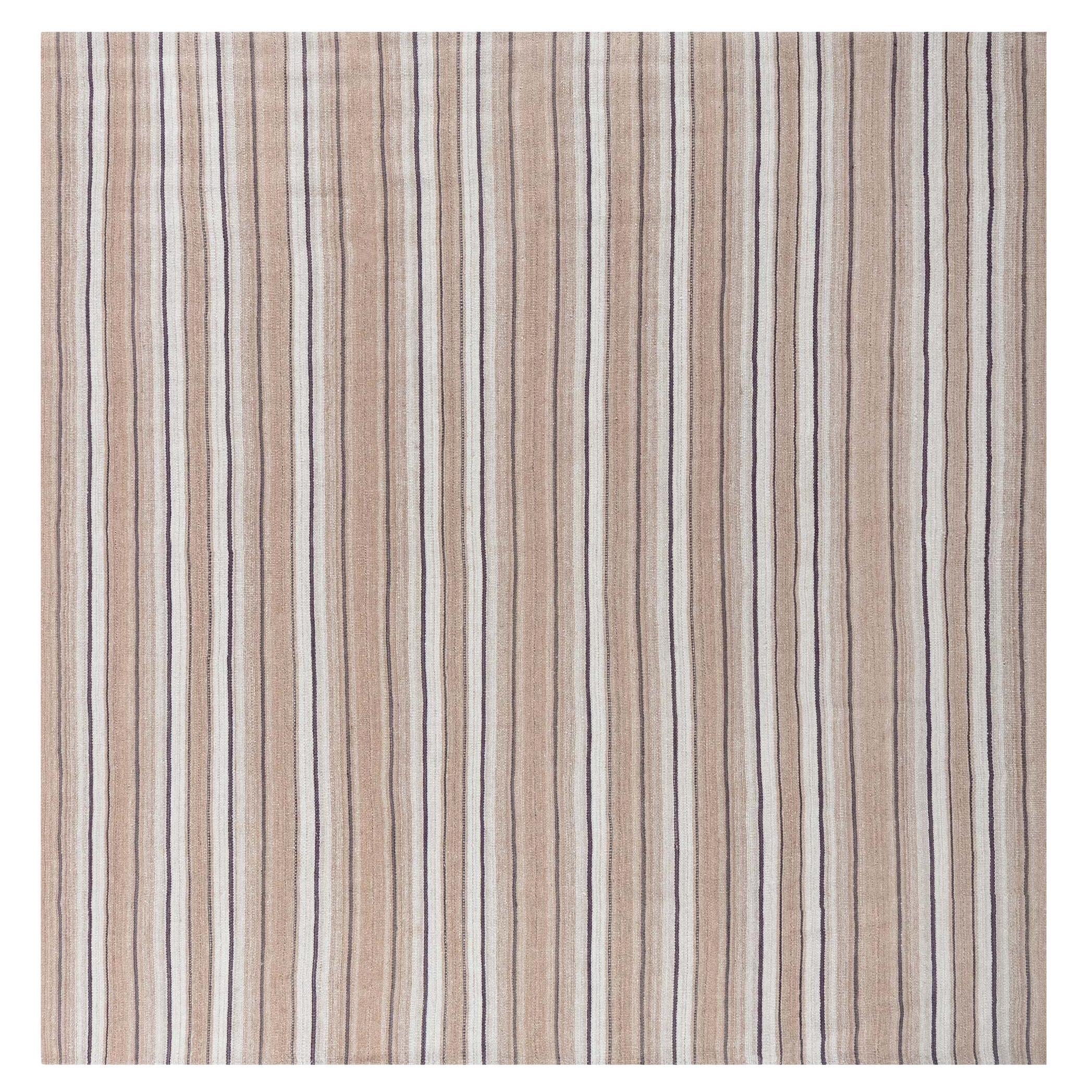 Doris Leslie Blau Vintage Persian Kilim Rug – Subtle Stripes in Natural Tones For Sale