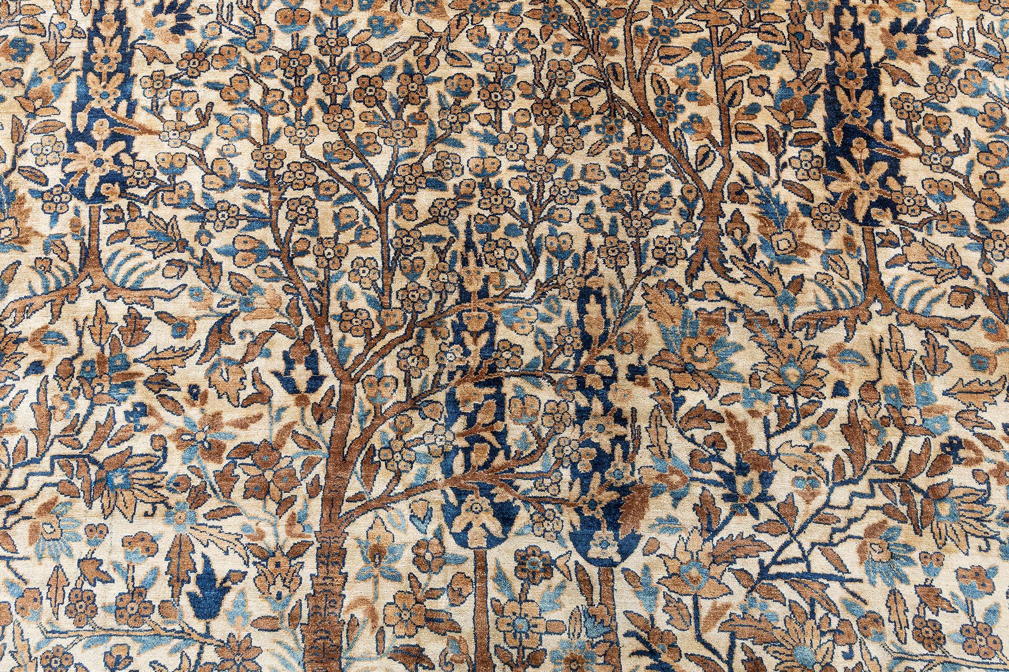 Doris Leslie Blau Vintage Persischer Kirman Handgeknüpfter Vintage-Teppich aus Wolle (Handgewebt) im Angebot