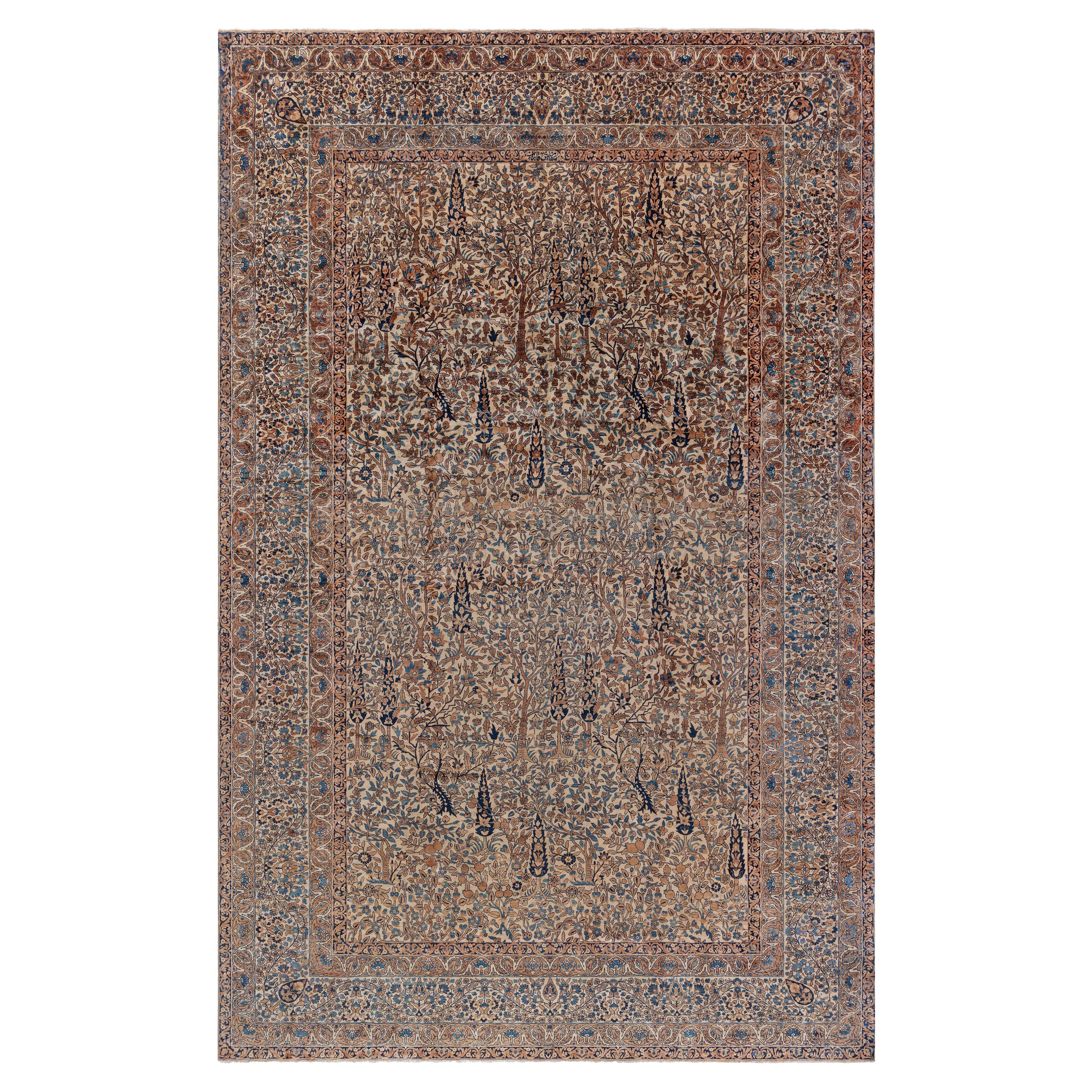 Doris Leslie Blau Vintage Persischer Kirman Handgeknüpfter Vintage-Teppich aus Wolle im Angebot