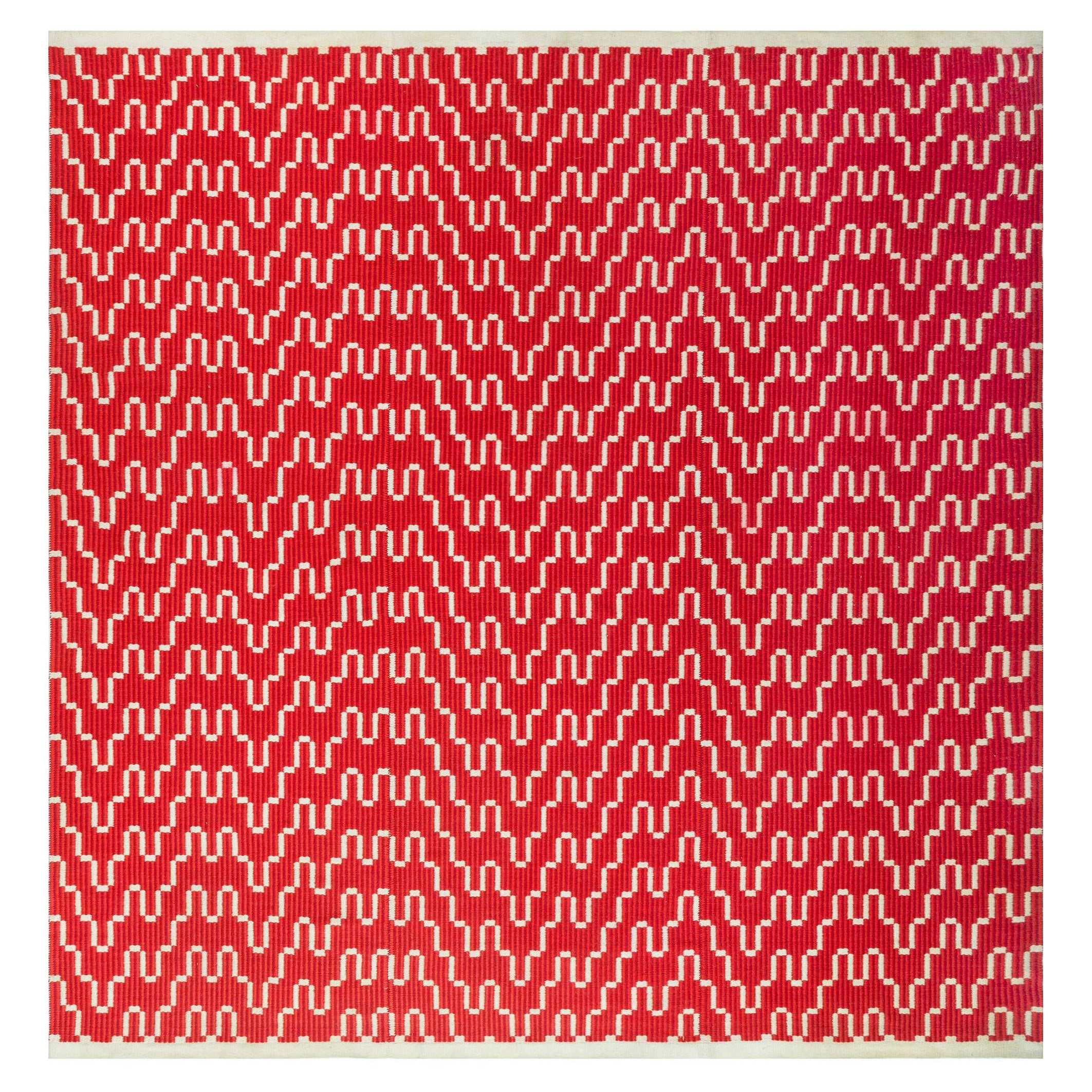 Doris Leslie Blau Vintage Red Flat Woven Double Sided Rug For Sale