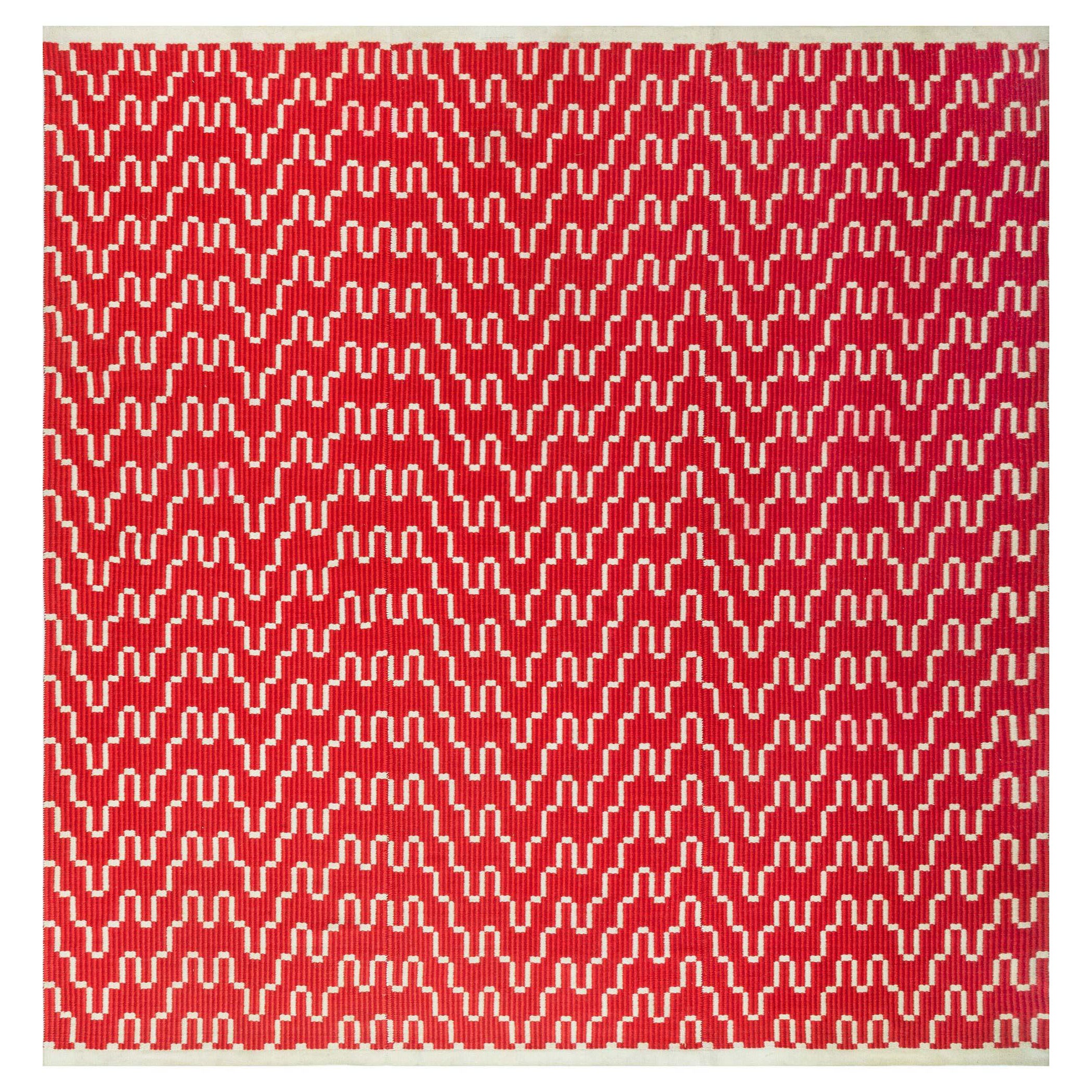 Doris Leslie Blau Vintage Red Flat Woven Double Sided Rug For Sale