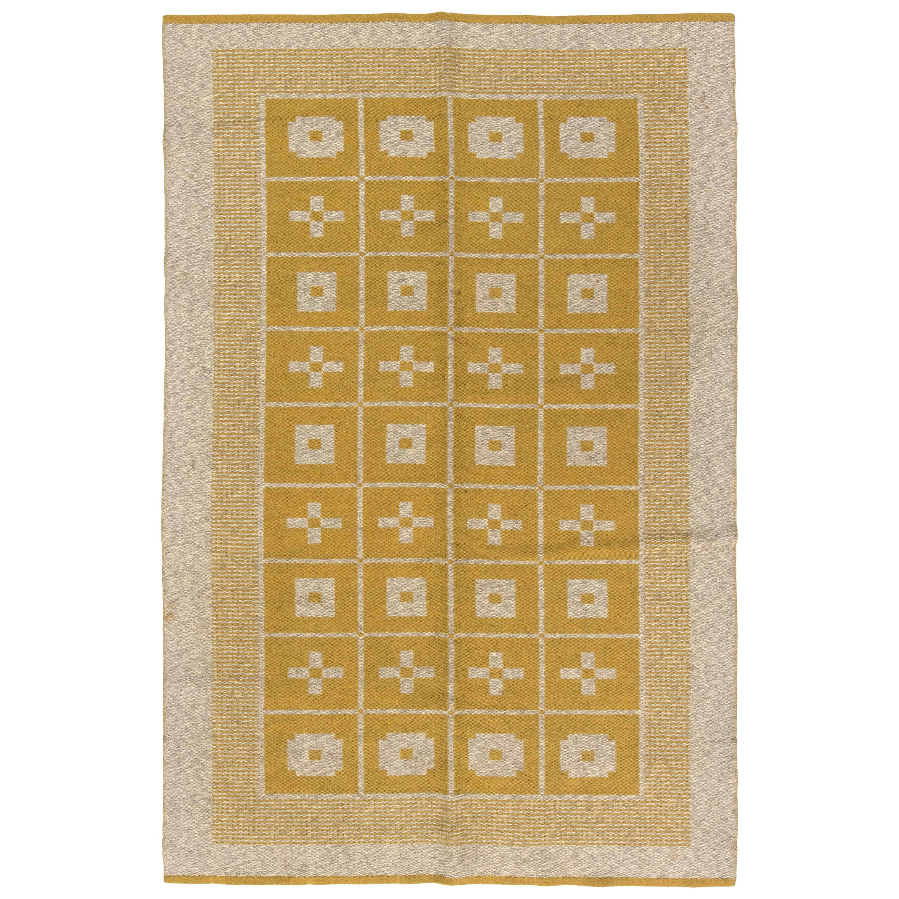 Doris Leslie Blau Vintage Reversible Geometric Yellow Swedish Rug