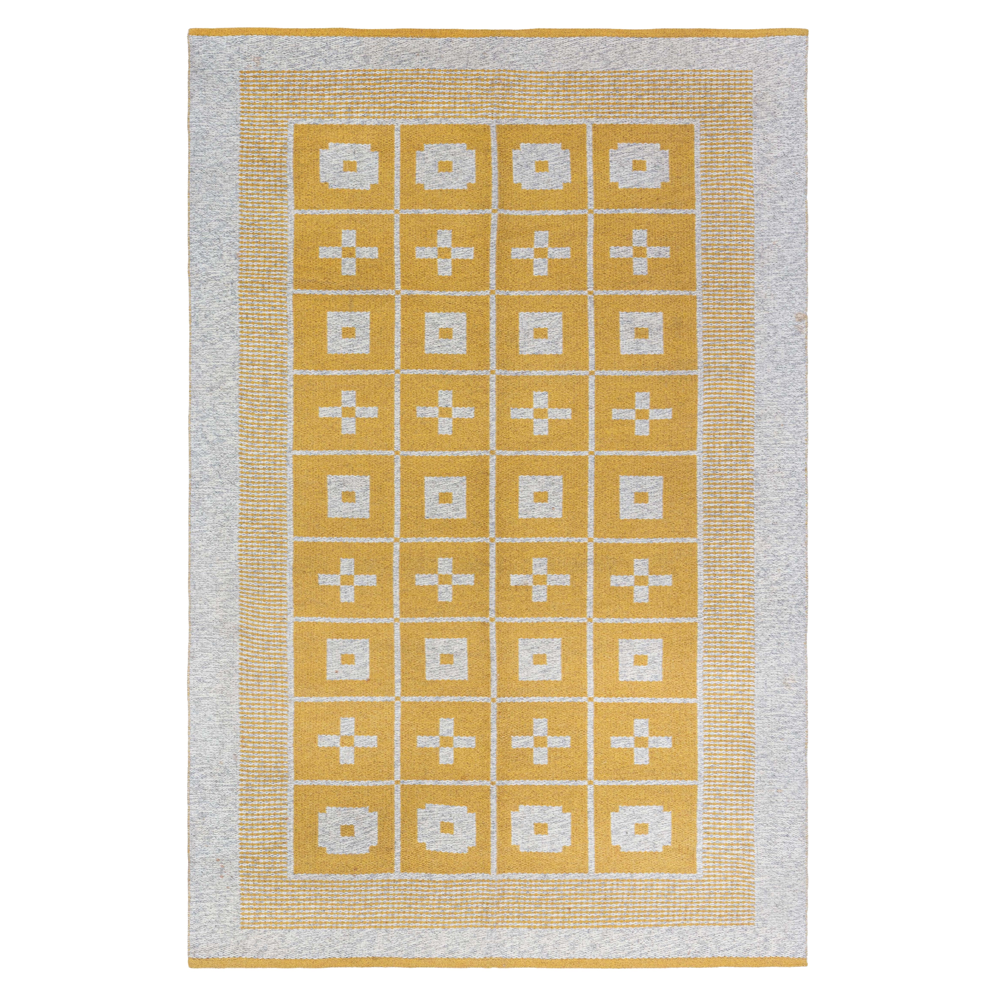 Doris Leslie Blau Vintage Reversible Geometric Yellow Swedish Rug