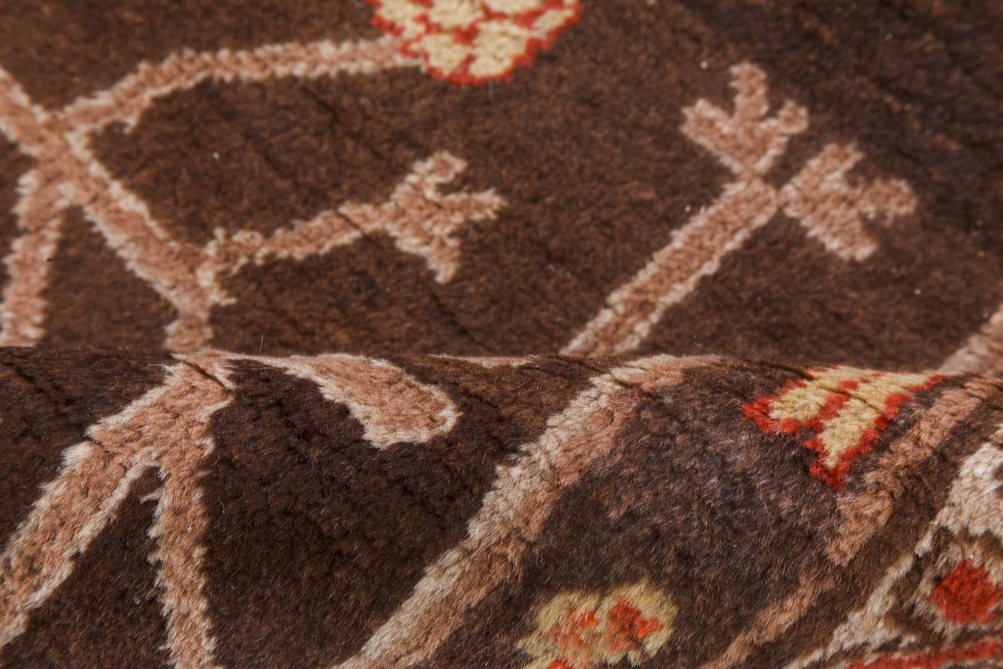Ouzbek Doris Leslie Blau Vintage Samarkand Brown Tapis de laine fait main en vente