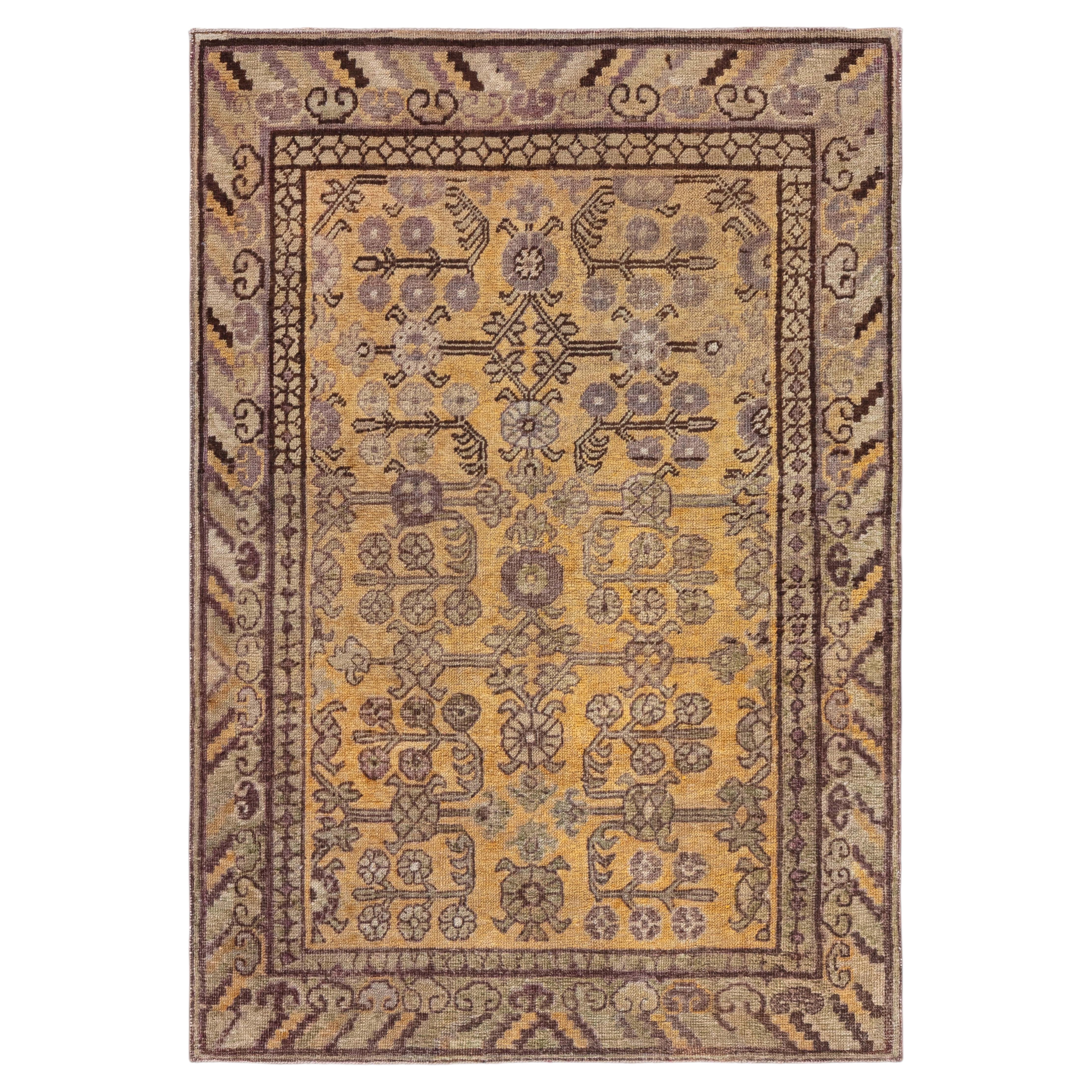 Doris Leslie Blau – Vintage-Teppich aus Samarkand mit Blumenmuster, in warmem Beige, handgeknüpft aus Wolle