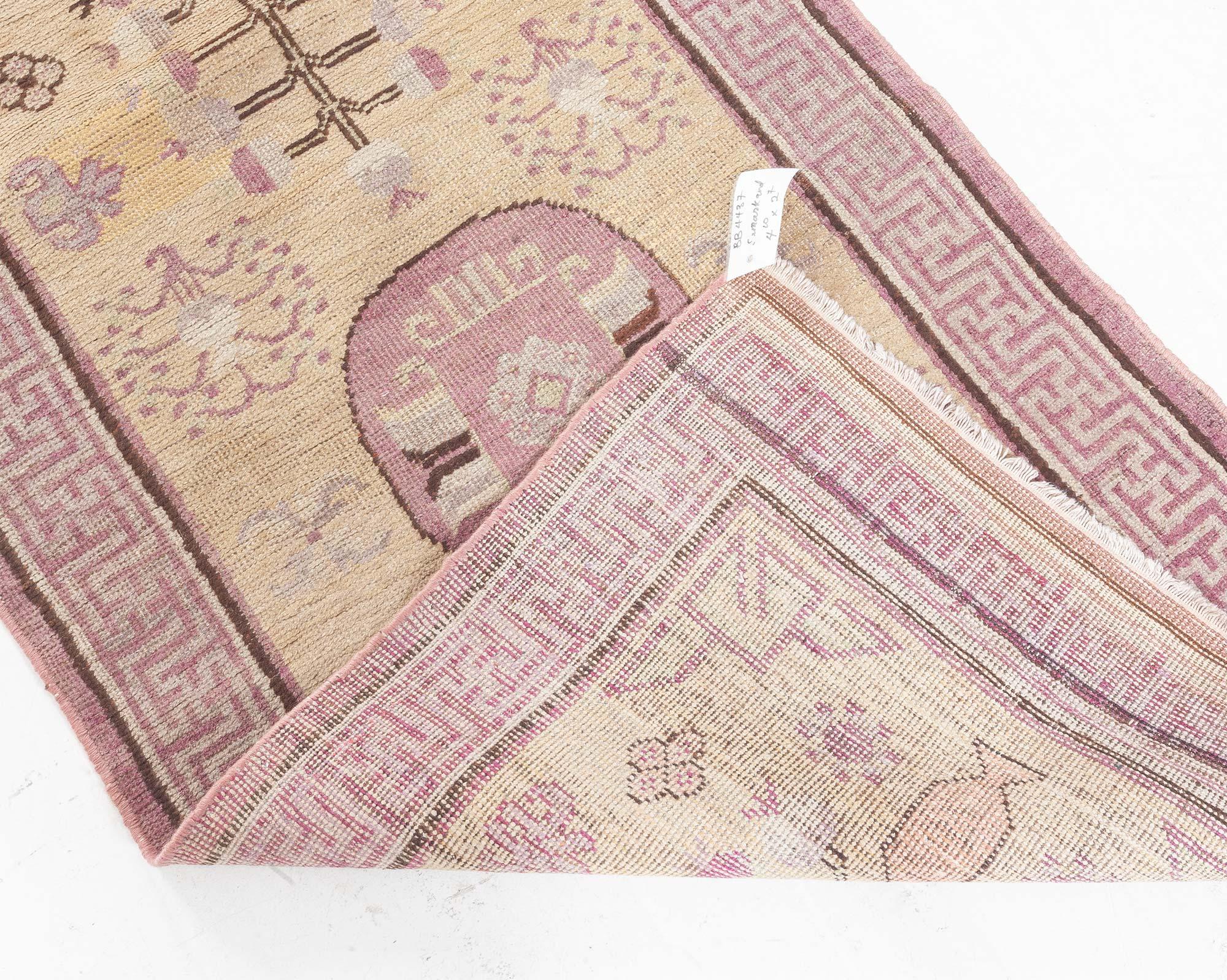 20th Century Doris Leslie Blau Vintage Samarkand (Khotan) Handmade Wool Carpet For Sale