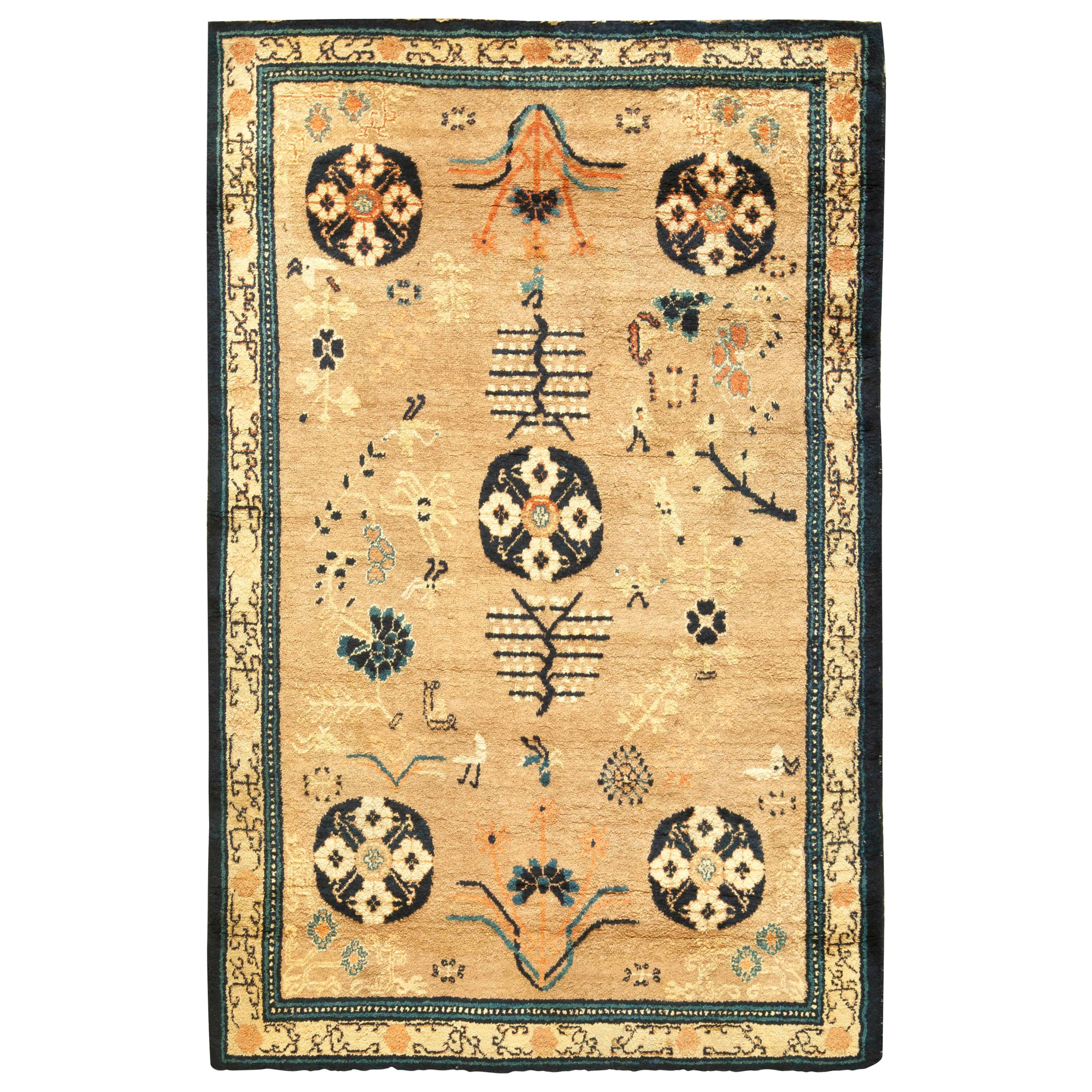 Doris Leslie Blauer Vintage Samarkand 'Khotan' Handgefertigter Wollteppich
