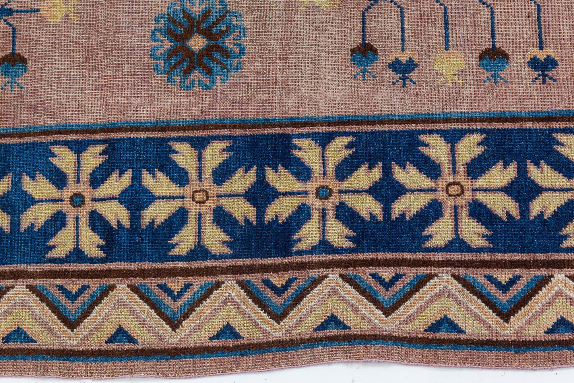 Doris Leslie Blauer Vintage Samarkand Khotan Handgefertigter Wollteppich aus Samarkand im Zustand „Gut“ im Angebot in New York, NY