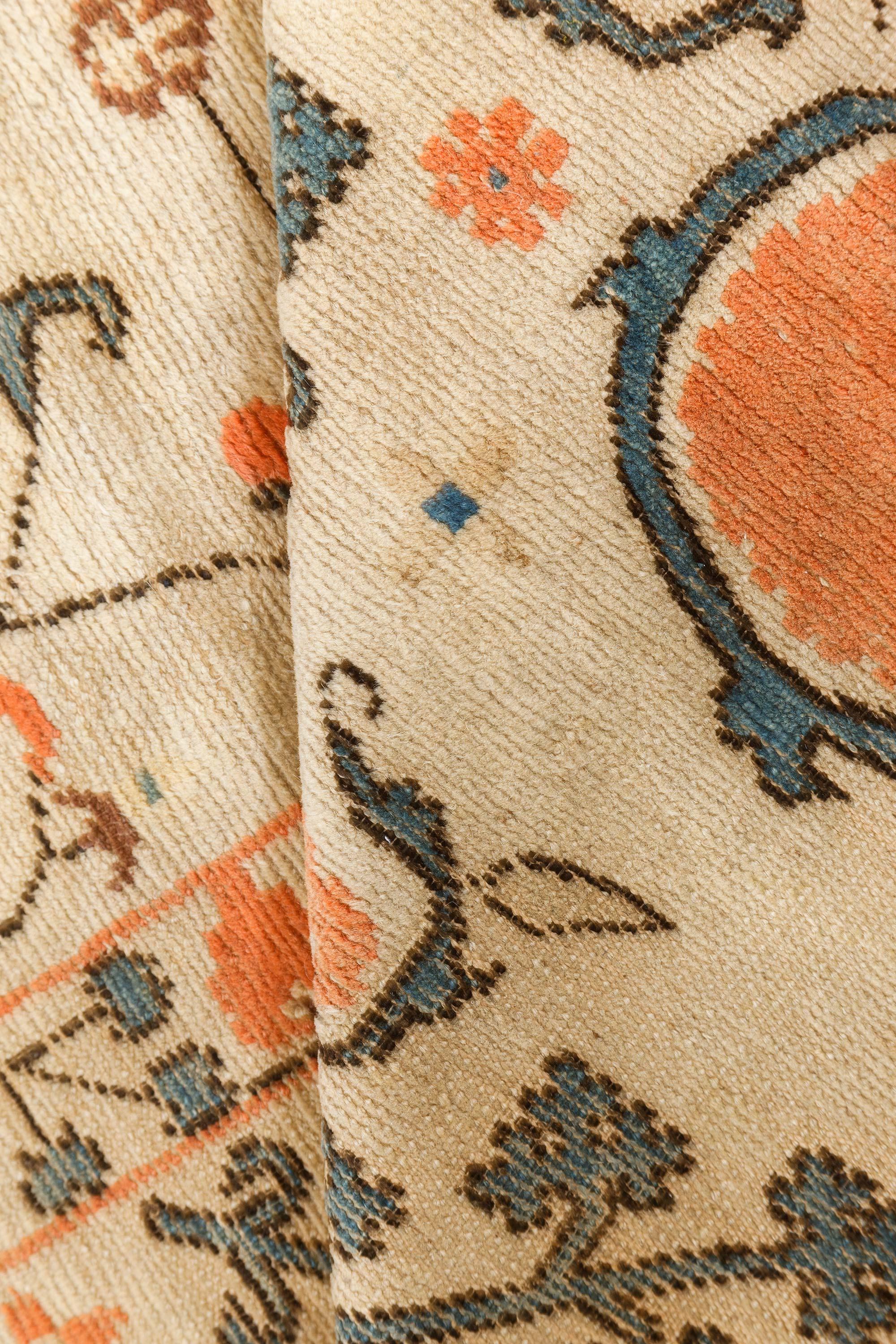 Doris Leslie Blauer Vintage Samarkand Khotan Handgefertigter Wollteppich aus Samarkand (Wolle) im Angebot