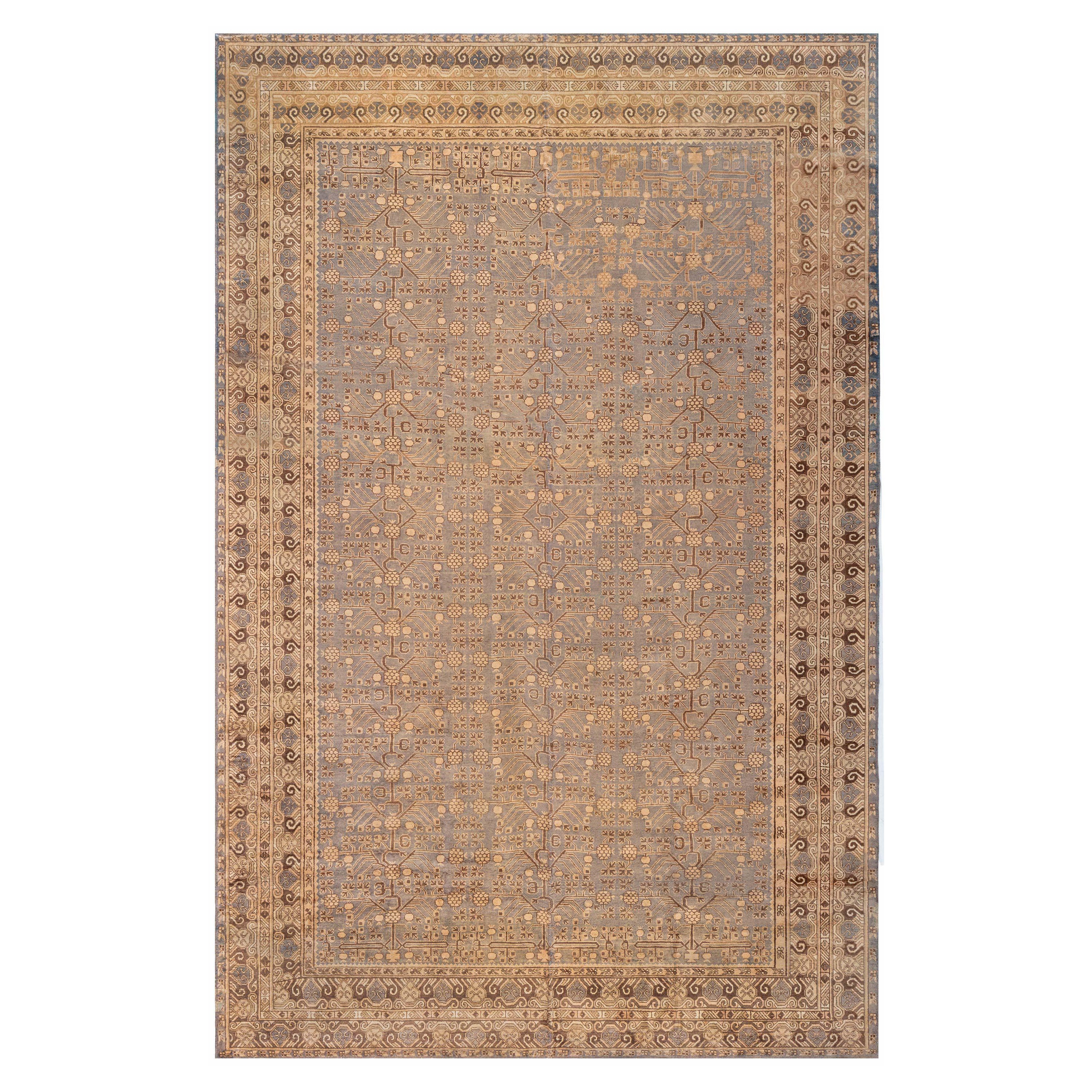 Doris Leslie Blauer Vintage Samarkand (Khotan) Handgefertigter Wollteppich
