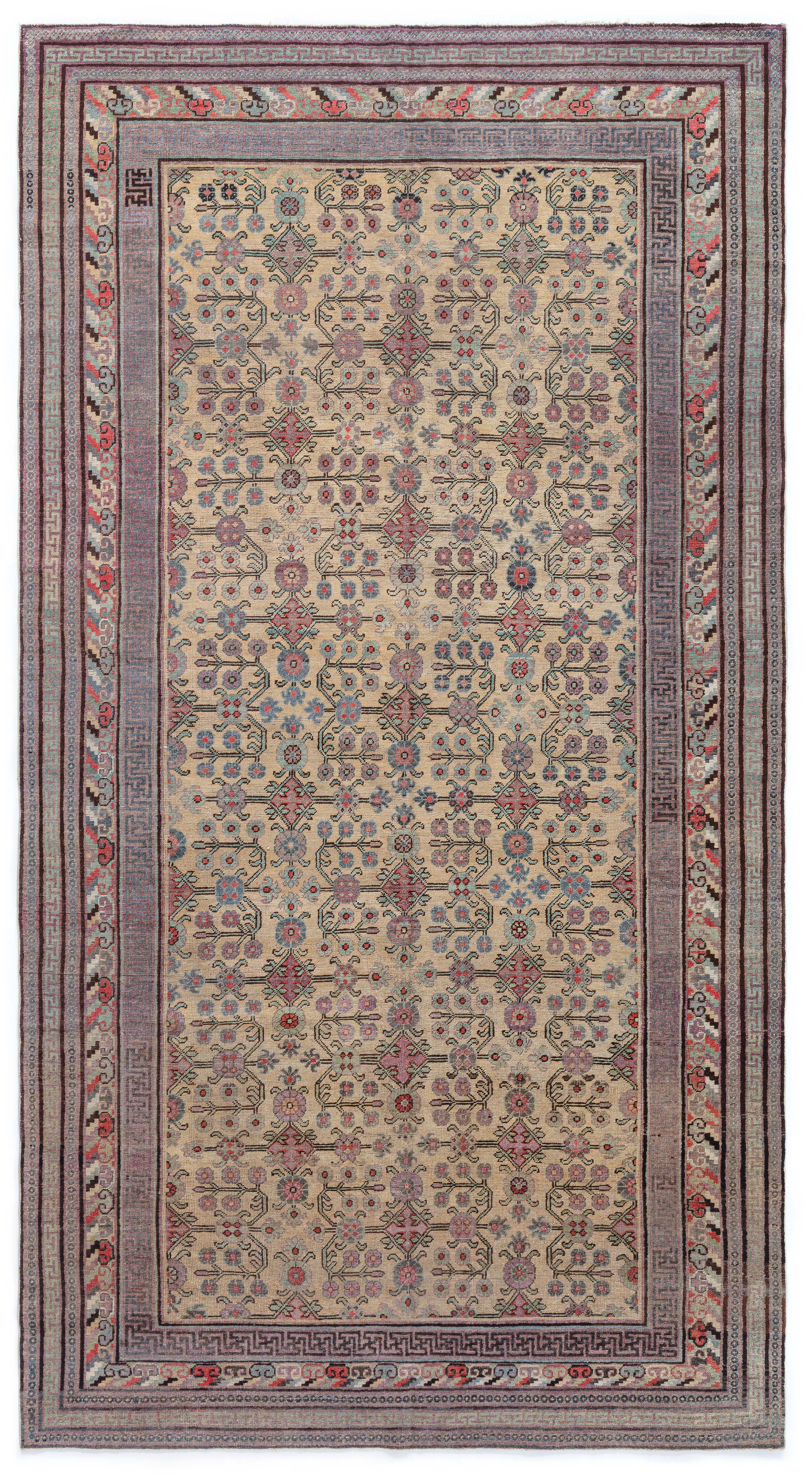 Doris Leslie Blau Alfombra de lana hecha a mano Vintage Samarkanda "Khotan