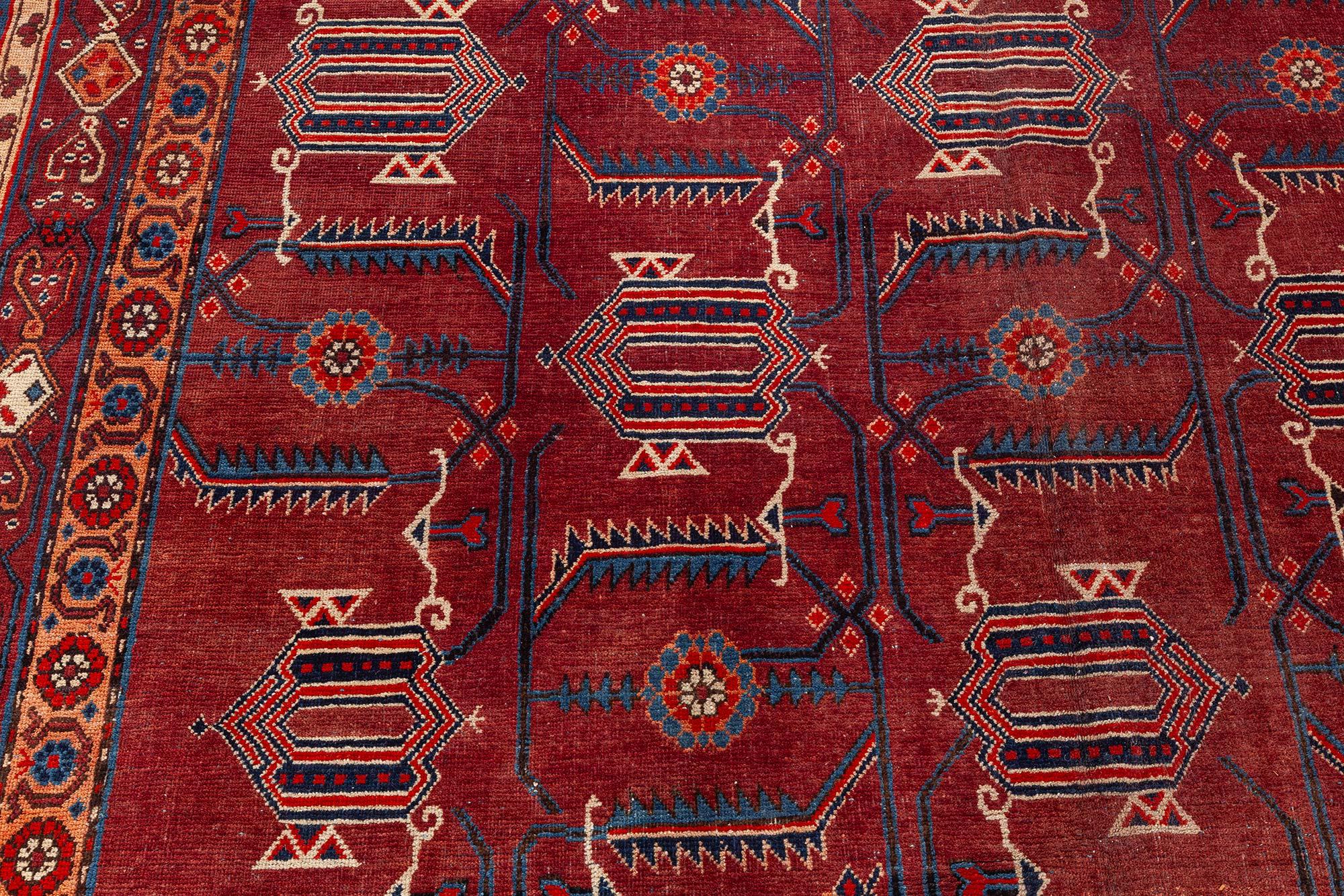 Doris Leslie Blau Midcentury Samarkand Rot Handgefertigter Wollteppich (20. Jahrhundert) im Angebot