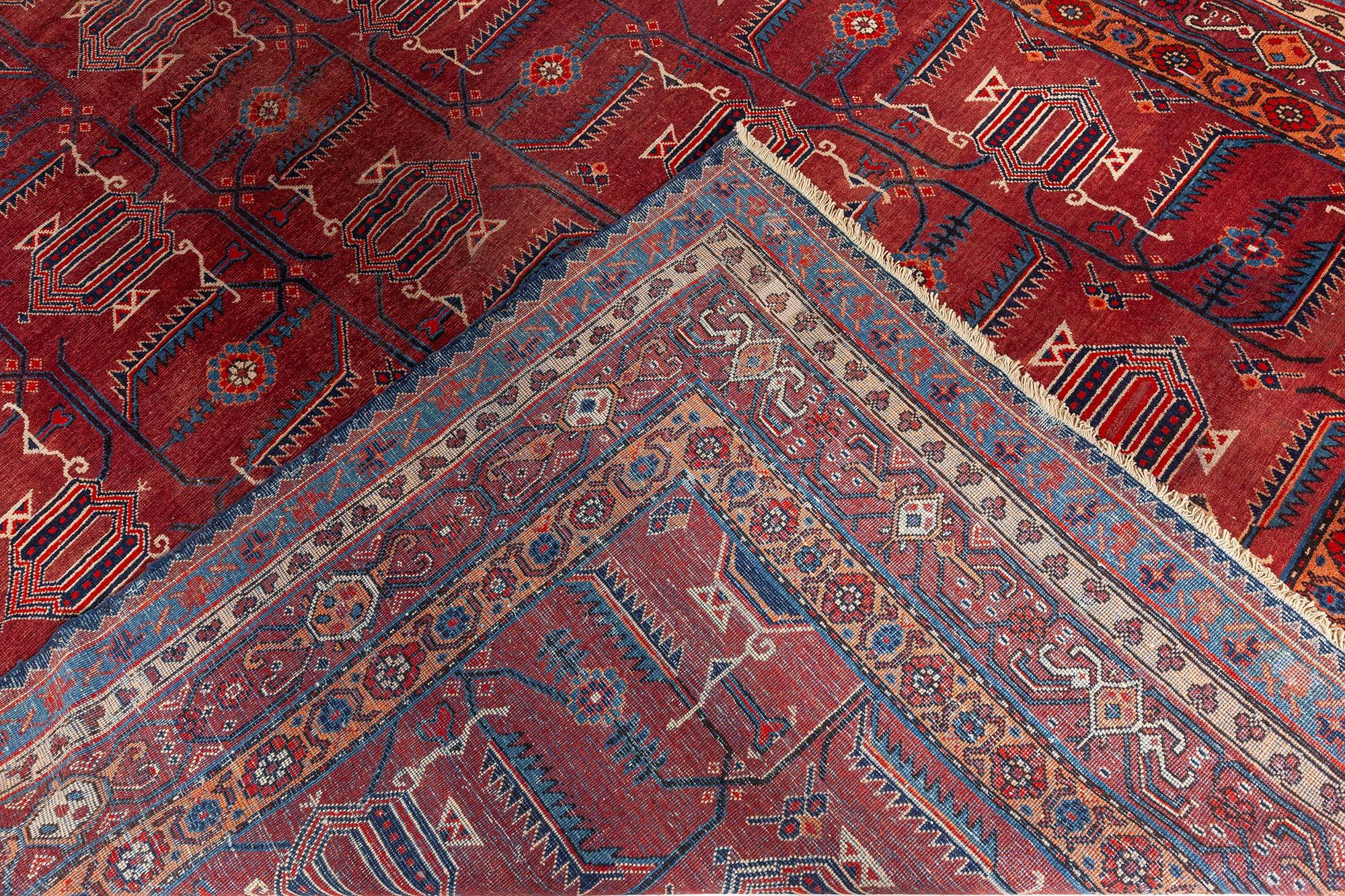 Doris Leslie Blau Midcentury Samarkand Rot Handgefertigter Wollteppich im Angebot 1