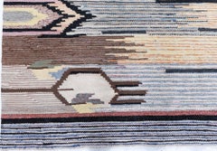 Doris Leslie Blau – Vintage-Teppich aus skandinavischer Wolle, abstraktes Muster in Creme- und Beigetönen, flachgewebt