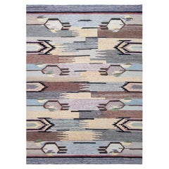 Doris Leslie Blau Vintage Scandinavian Abstract Cream Beige Flatweave Wool Rug