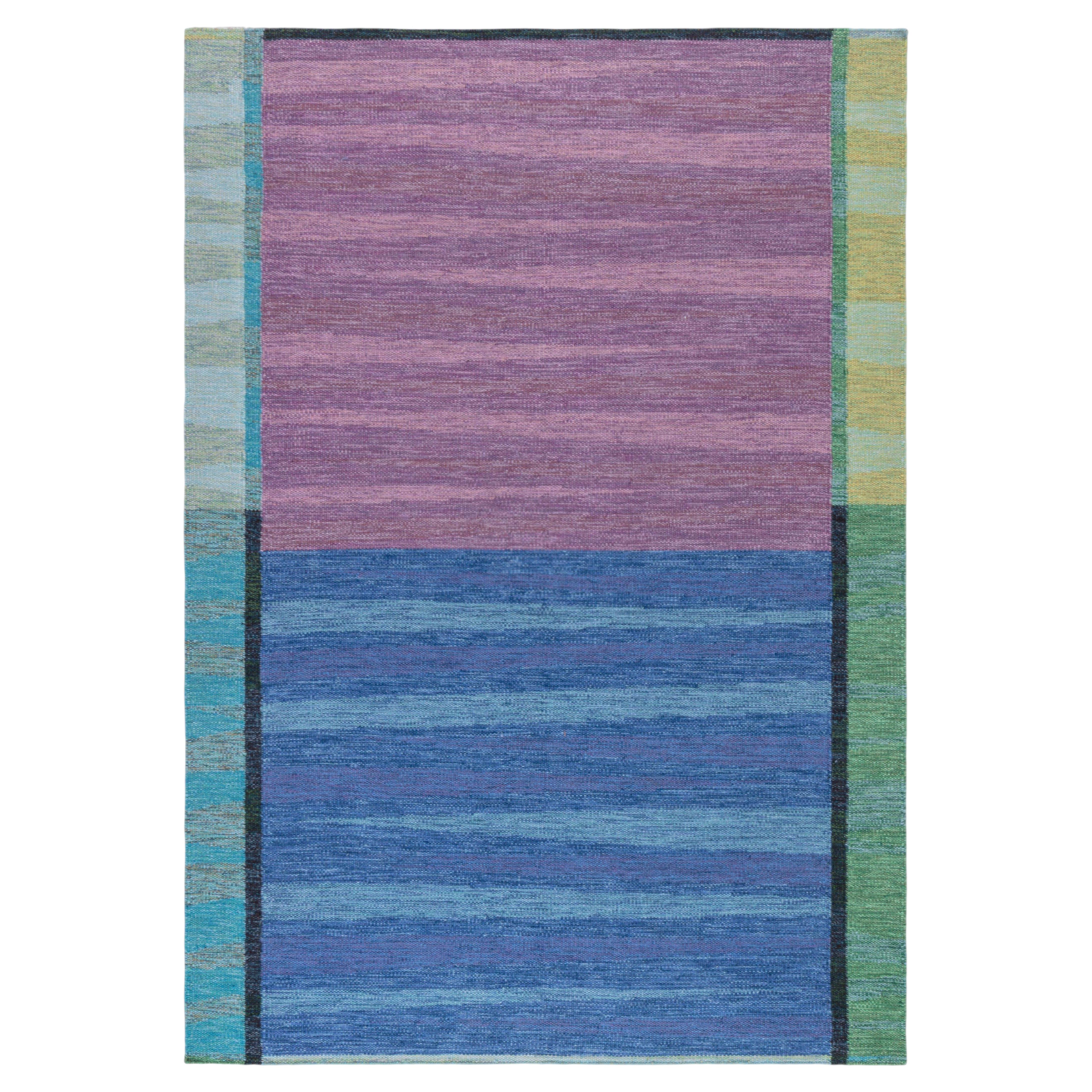 Doris Leslie Blau Vintage Scandinavian Abstract Lavender Flatweave Wool Rug