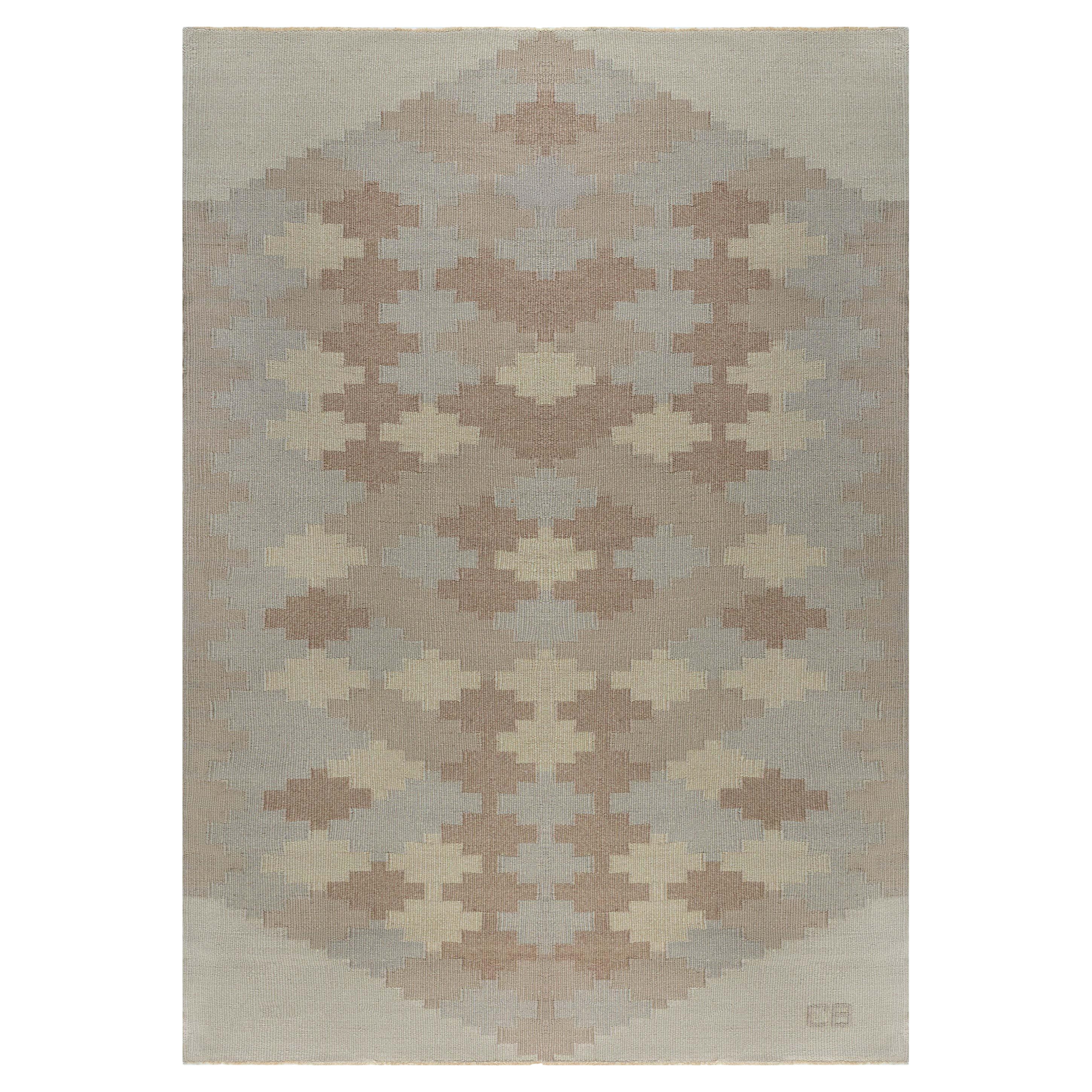 Doris Leslie Blau Vintage Scandinavian Beige Handmade Wool Rug