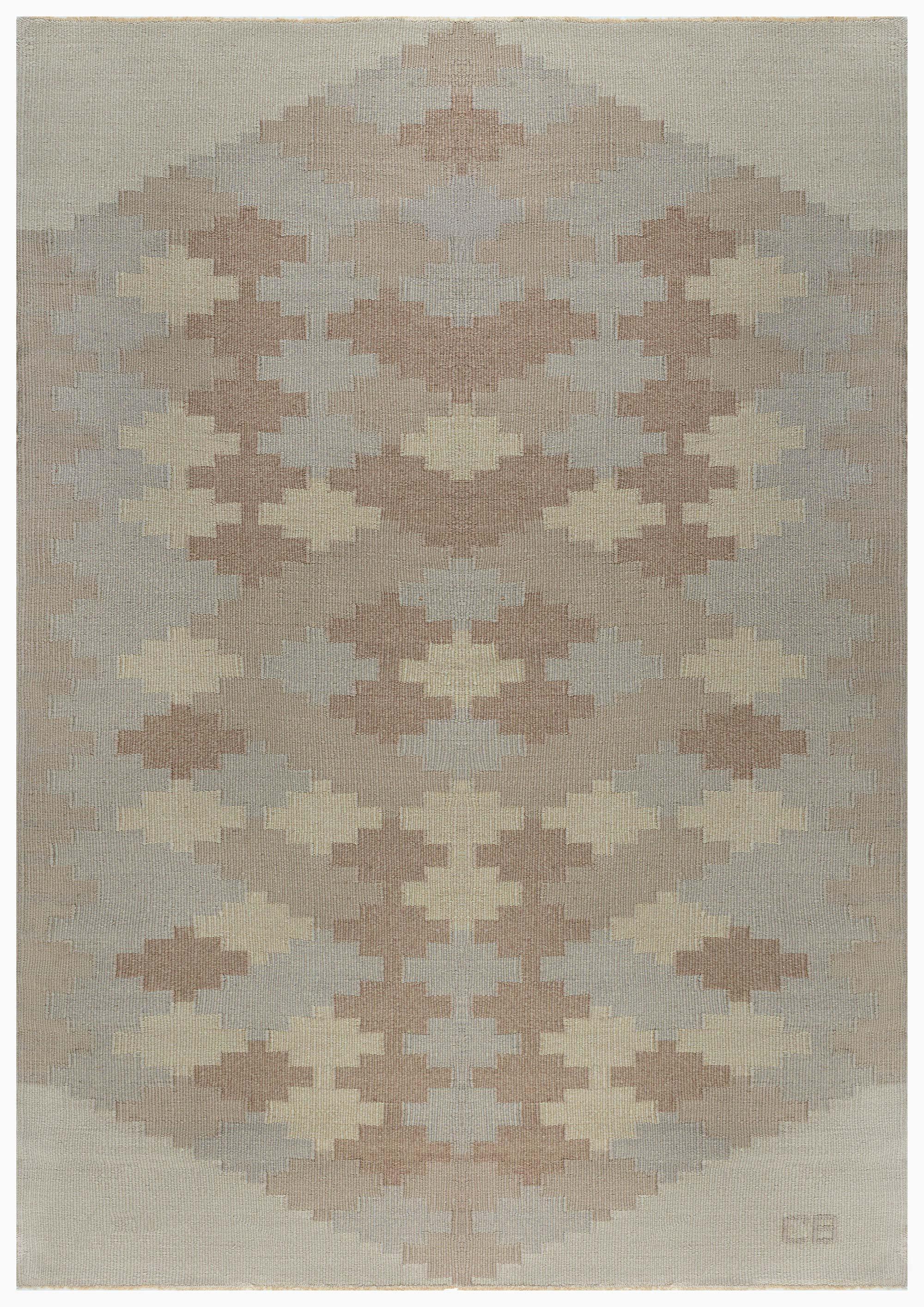 Doris Leslie Blau Vintage Scandinavian Beige Handmade Wool Rug