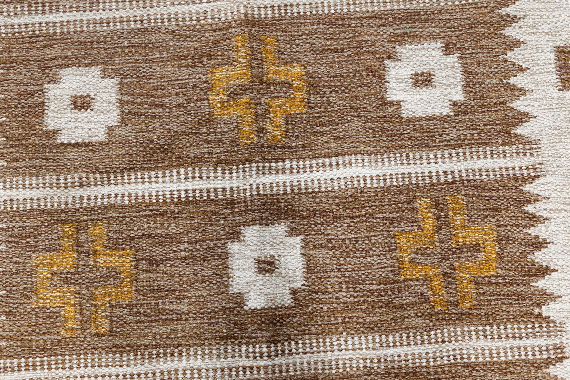 Doris Leslie Blauer skandinavischer Flachgewebe-Teppich in Erdtönen, Vintage (Handgeknüpft) im Angebot