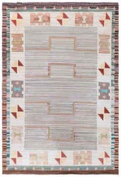 Doris Leslie Blau Vintage Scandinavian Geometric Cream Beige Flatweave Wool Rug