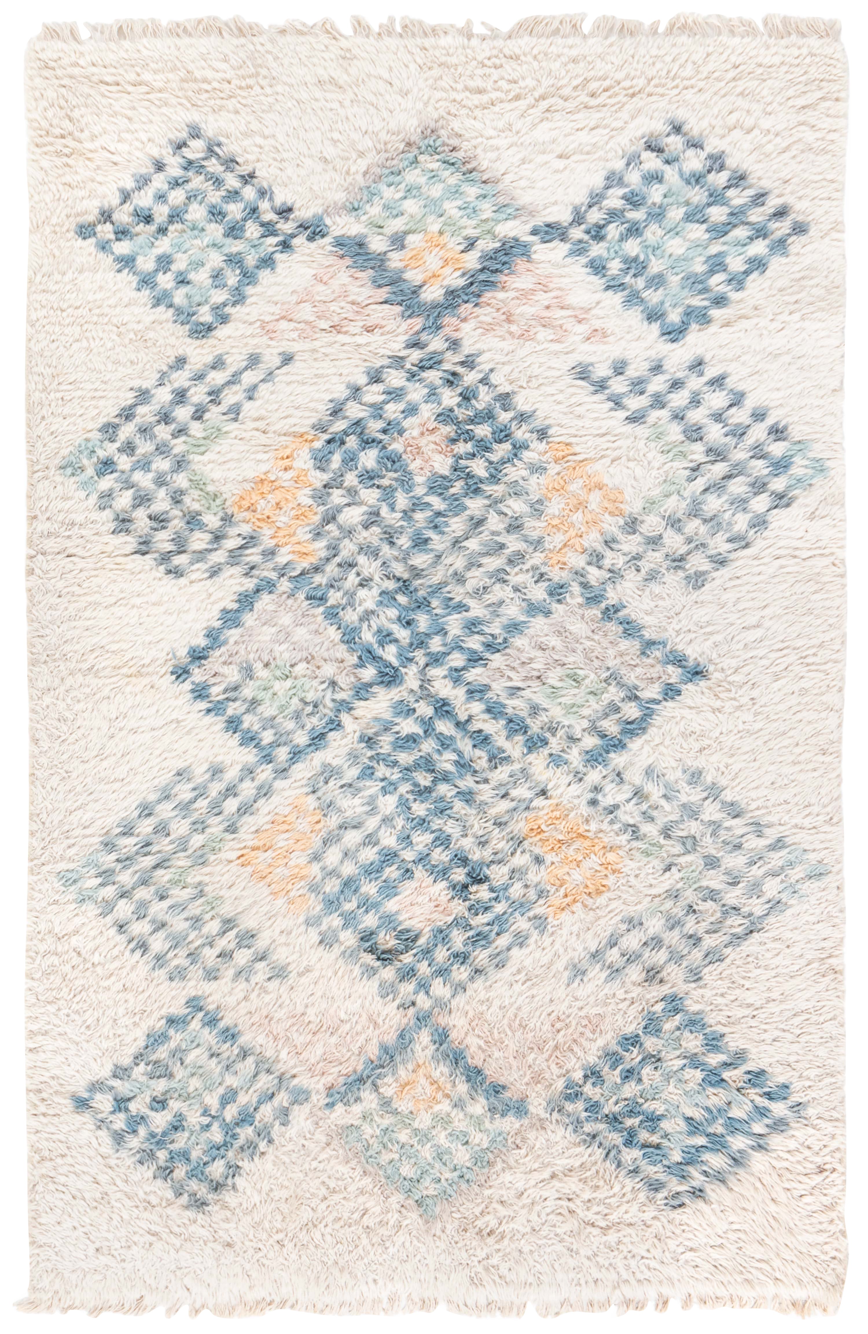 Doris Leslie Blau Vintage Scandinavian Geometric Cream Hand-Knotted Rug Pile