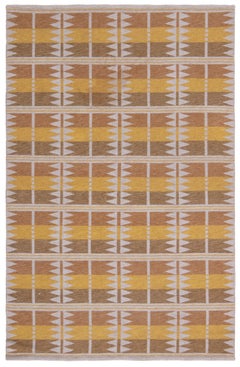 Doris Leslie Blau Vintage Scandinavian Geometric Flatweave Wool Rug In Warm Tan