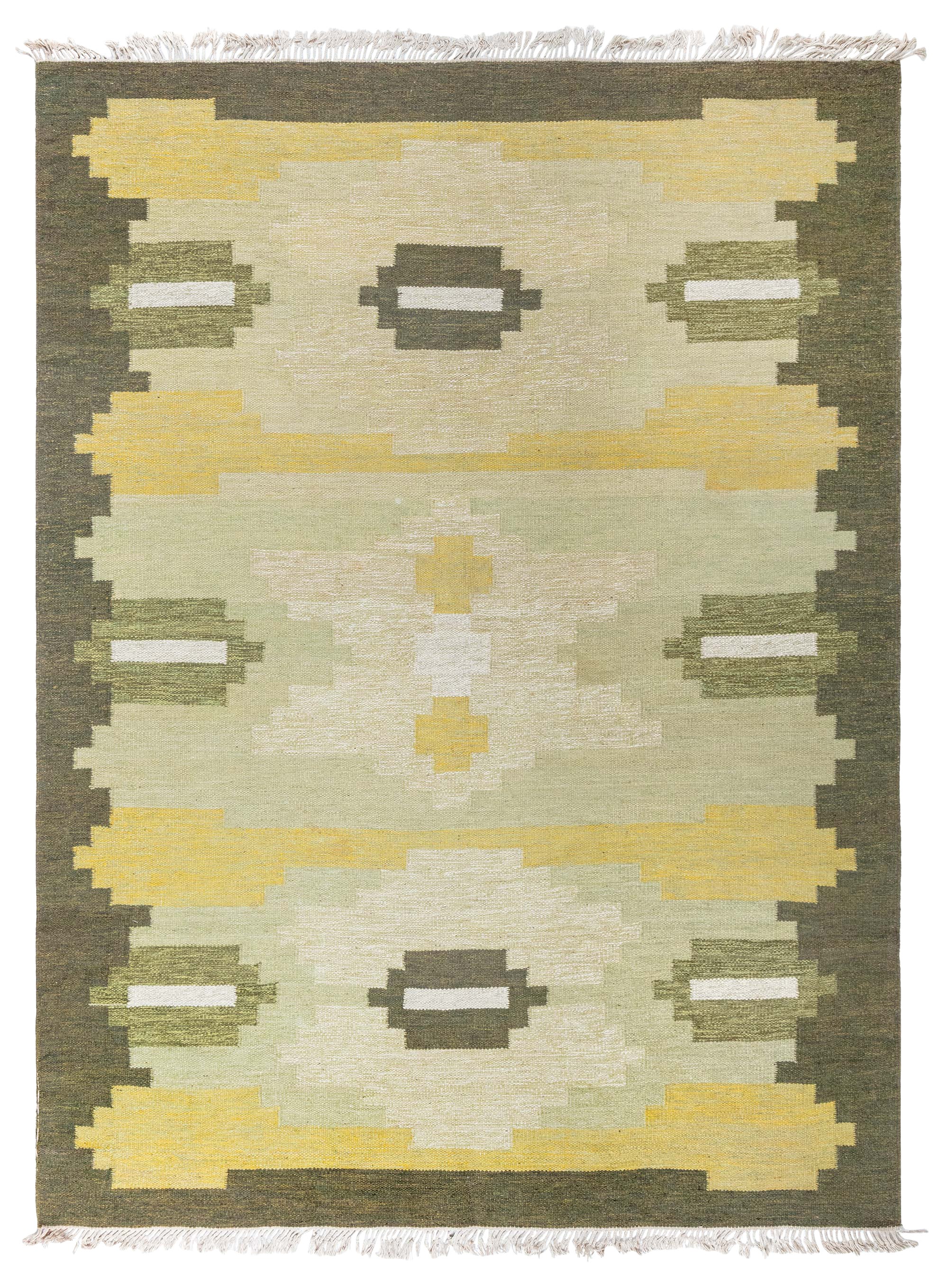 Doris Leslie Blau Vintage Scandinavian Geometric Light Beige Flatweave Wool Rug