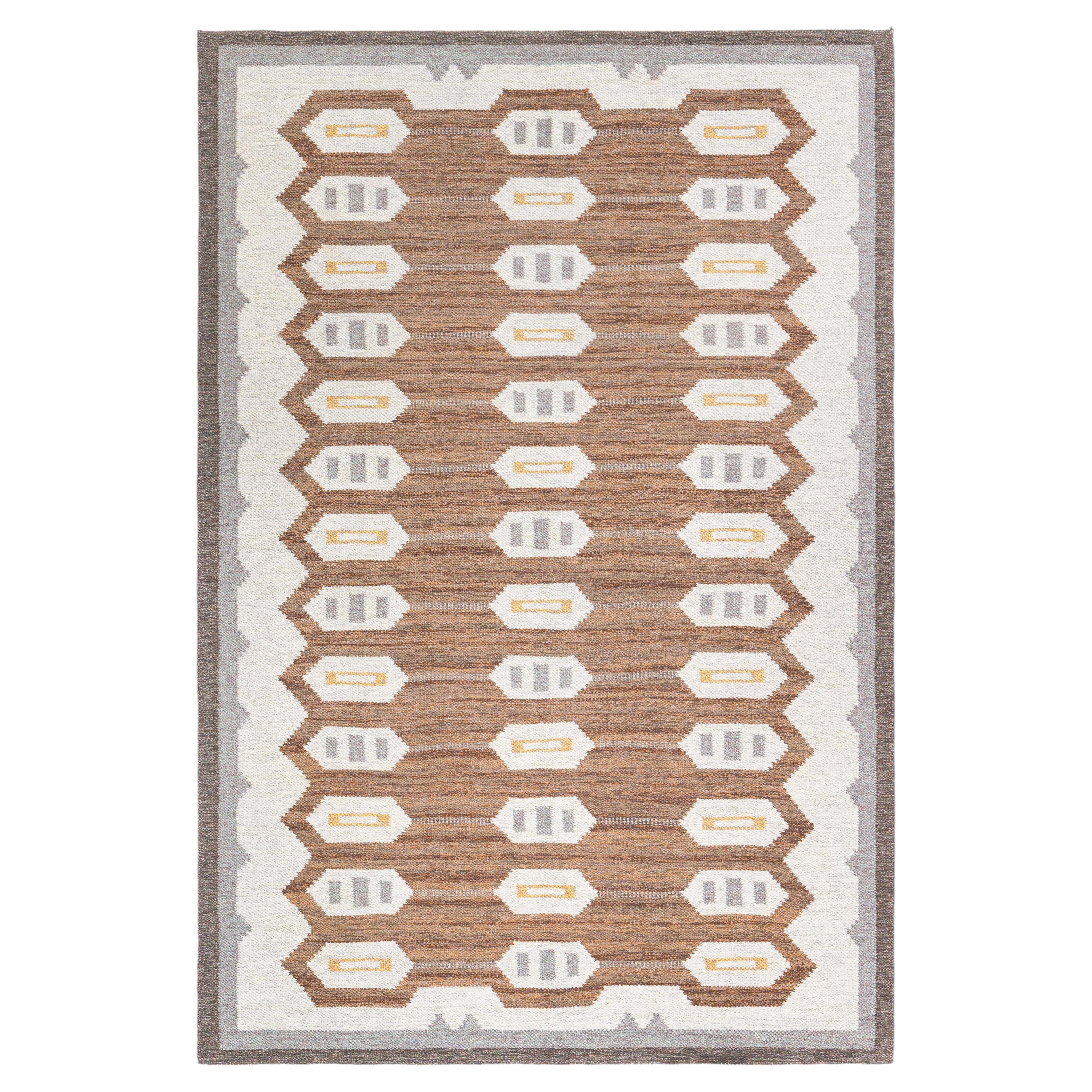 Doris Leslie Blau Vintage Scandinavian Geometric Light Gray Flatweave Wool Rug