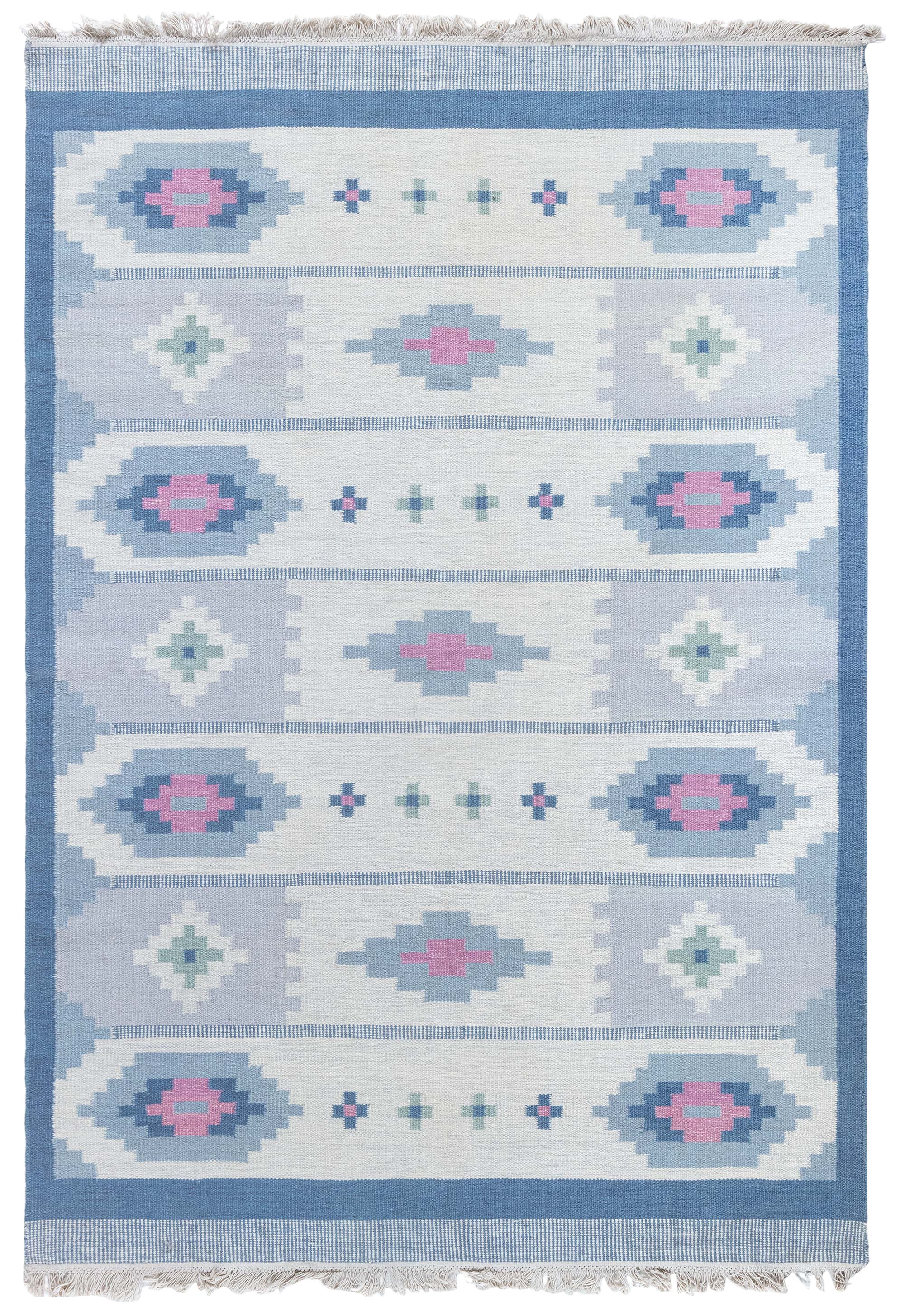 Doris Leslie Blau Vintage Scandinavian Geometric Light Gray Flatweave Wool Rug