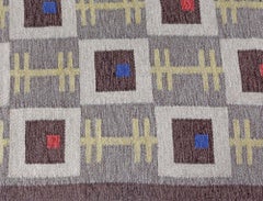 Doris Leslie Blau – Vintage-Wollteppich im skandinavischen Stil mit geometrischem Muster in Schiefergrau, flachgewebt