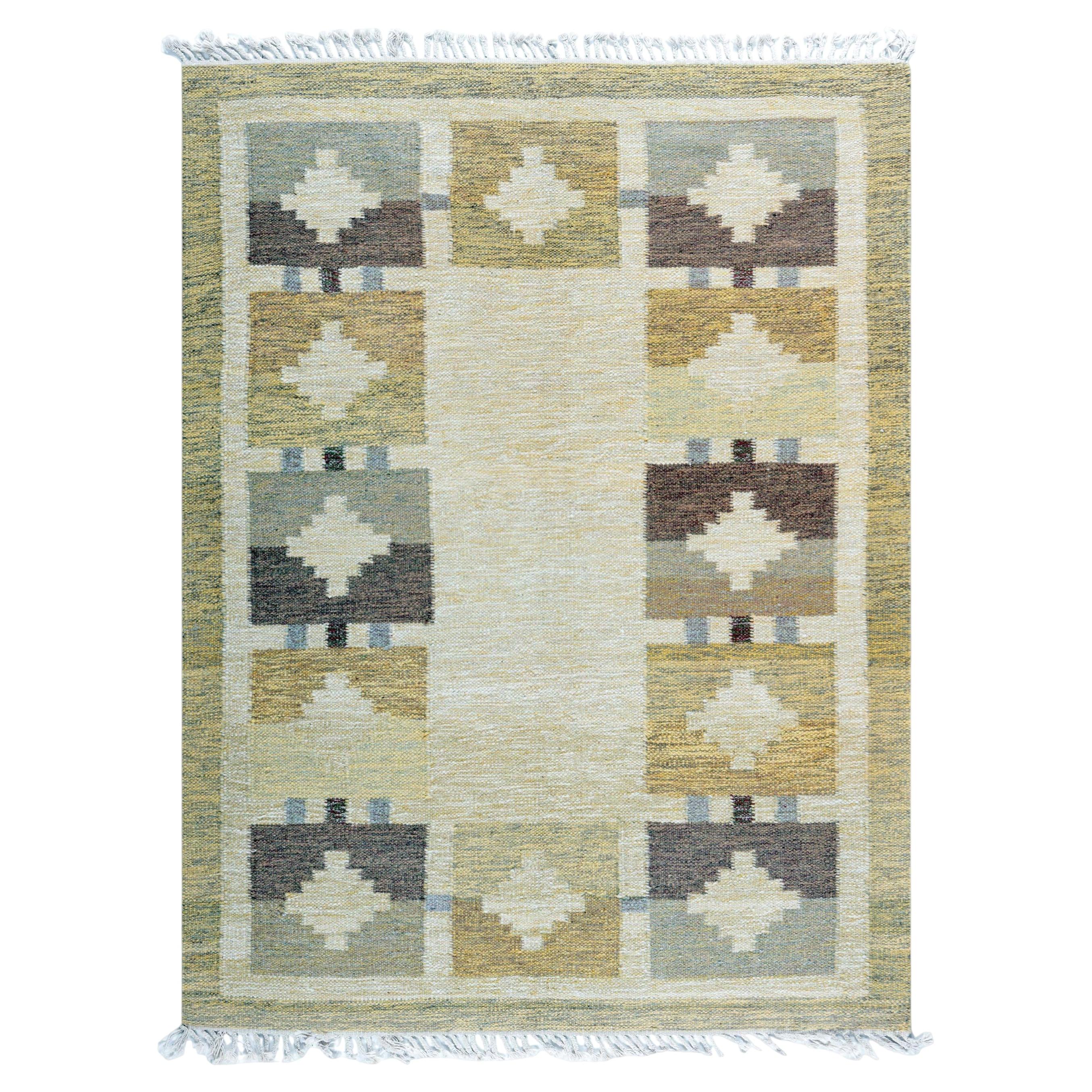 Doris Leslie Blau Vintage Scandinavian Geometric Soft Beige Flatweave Carpet
