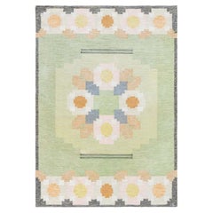 Doris Leslie Blau: Vintage-Teppich im skandinavischen Stil, Farbe „Sage“, flachgewebt, von Ingegerd Silow