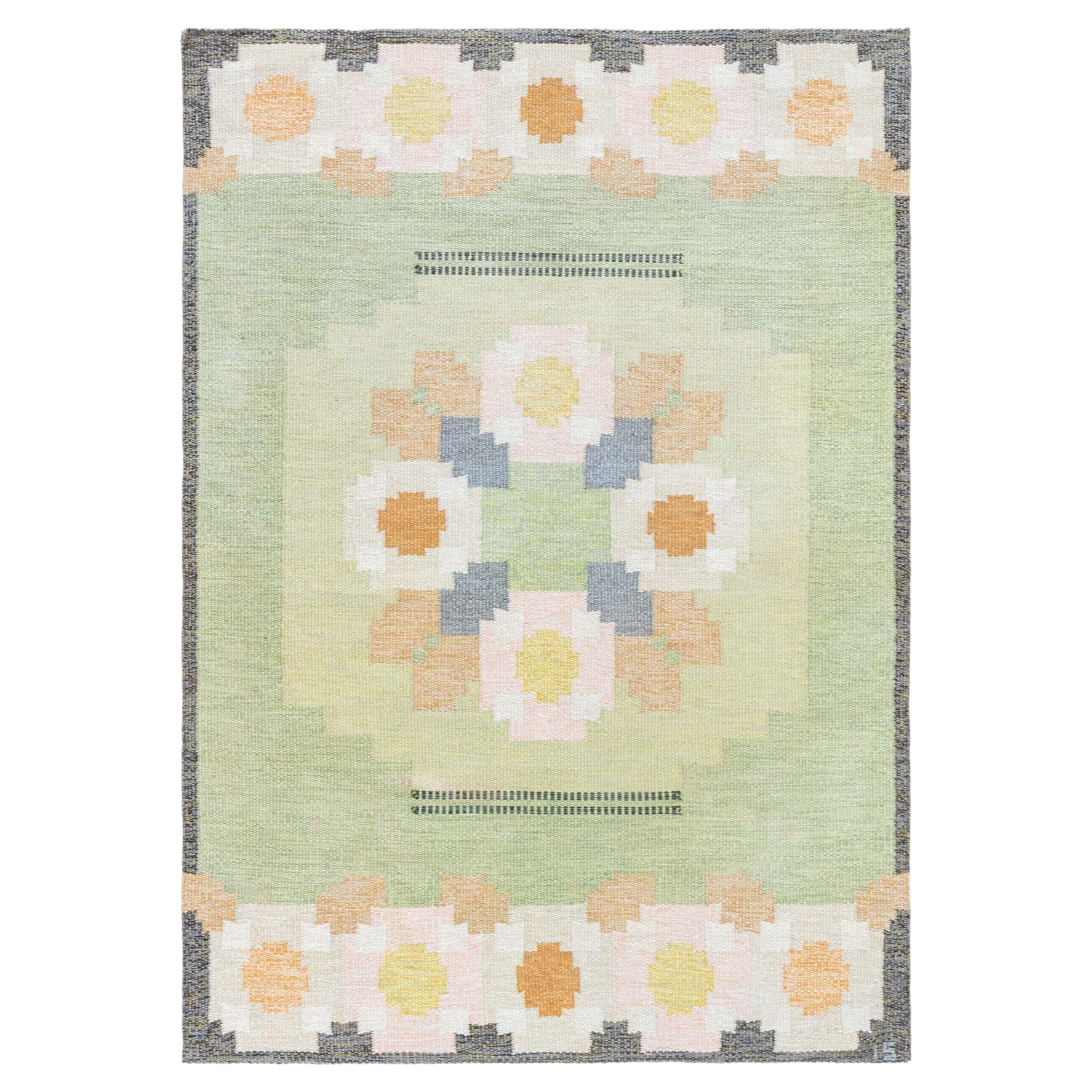 Doris Leslie Blau: Vintage-Teppich im skandinavischen Stil, „Sage“, flachgewebt, von Ingegerd Silow im Angebot