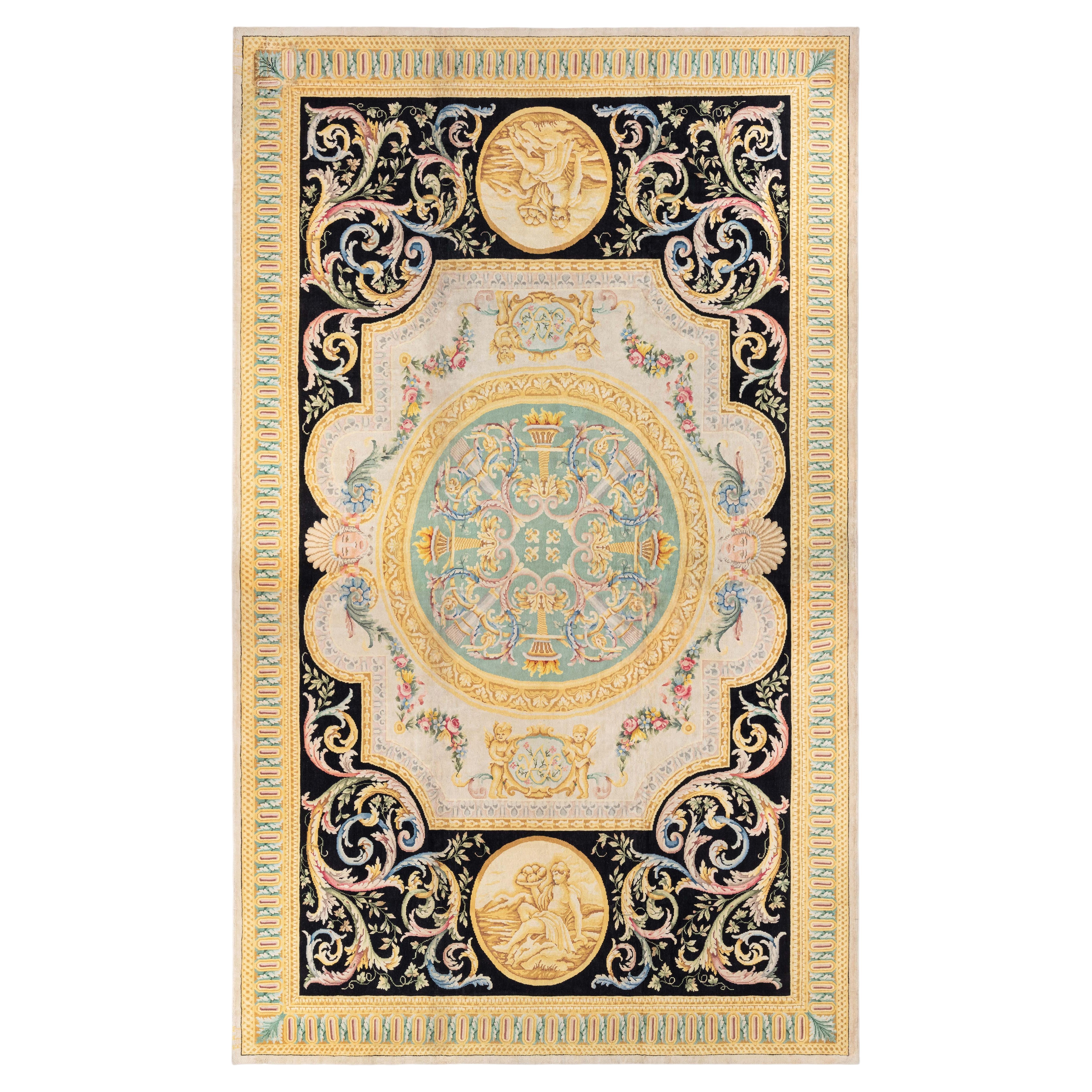 Doris Leslie Blau Vintage Spanish Floral Oversized Light Beige Hand-Knotted Rug