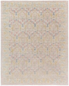 Doris Leslie Blau Vintage Spanish Floral Soft Beige Hand-Knotted Wool Carpet