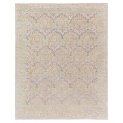 Tappeto vintage in lana annodato a mano di Doris Leslie Blau, con motivi floreali spagnoli, color beige chiaro